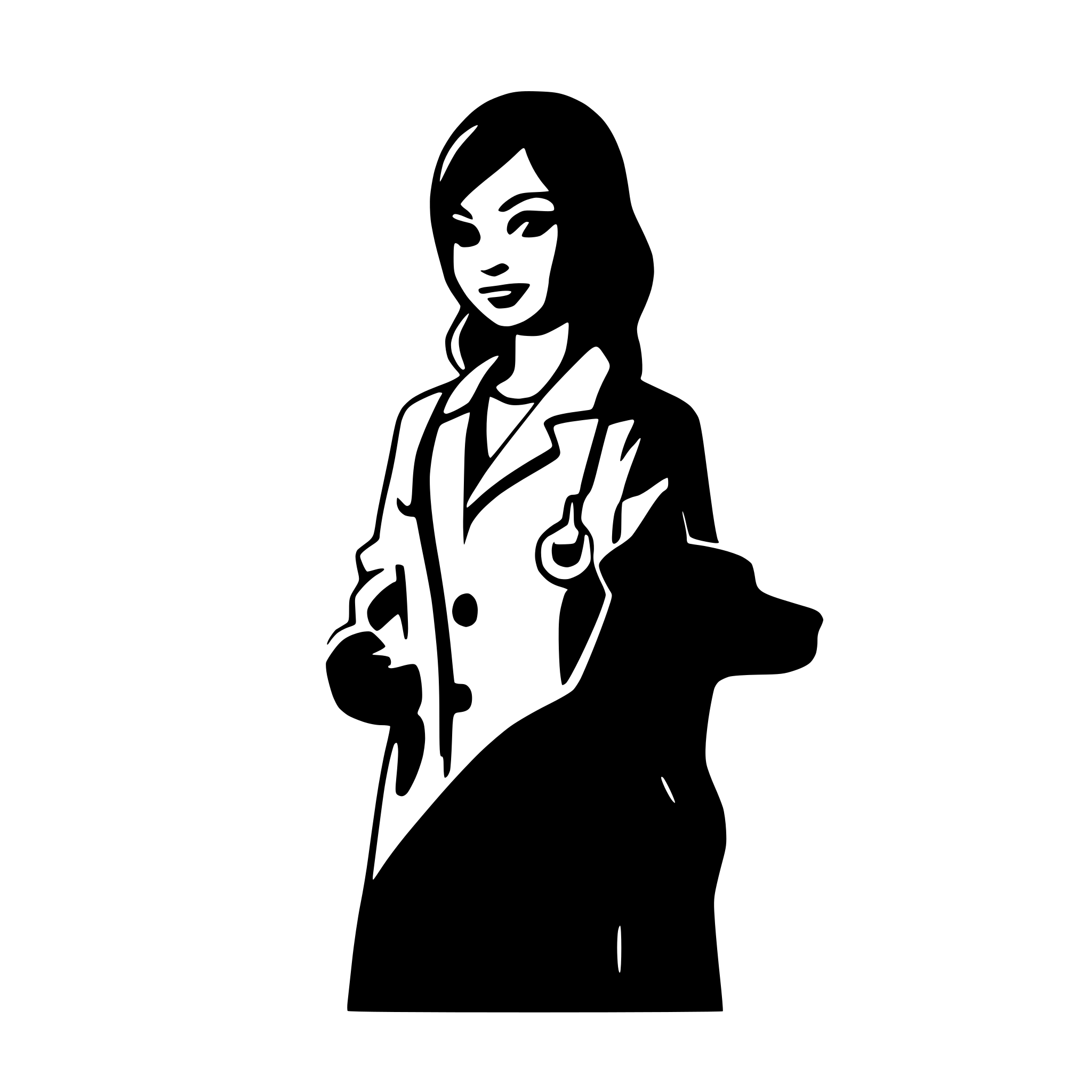 AI-generated SVG of 'a minimalist vector image (silhouette) of a veterinarian with a stethoscope on their neck and with a pet on a blank background'