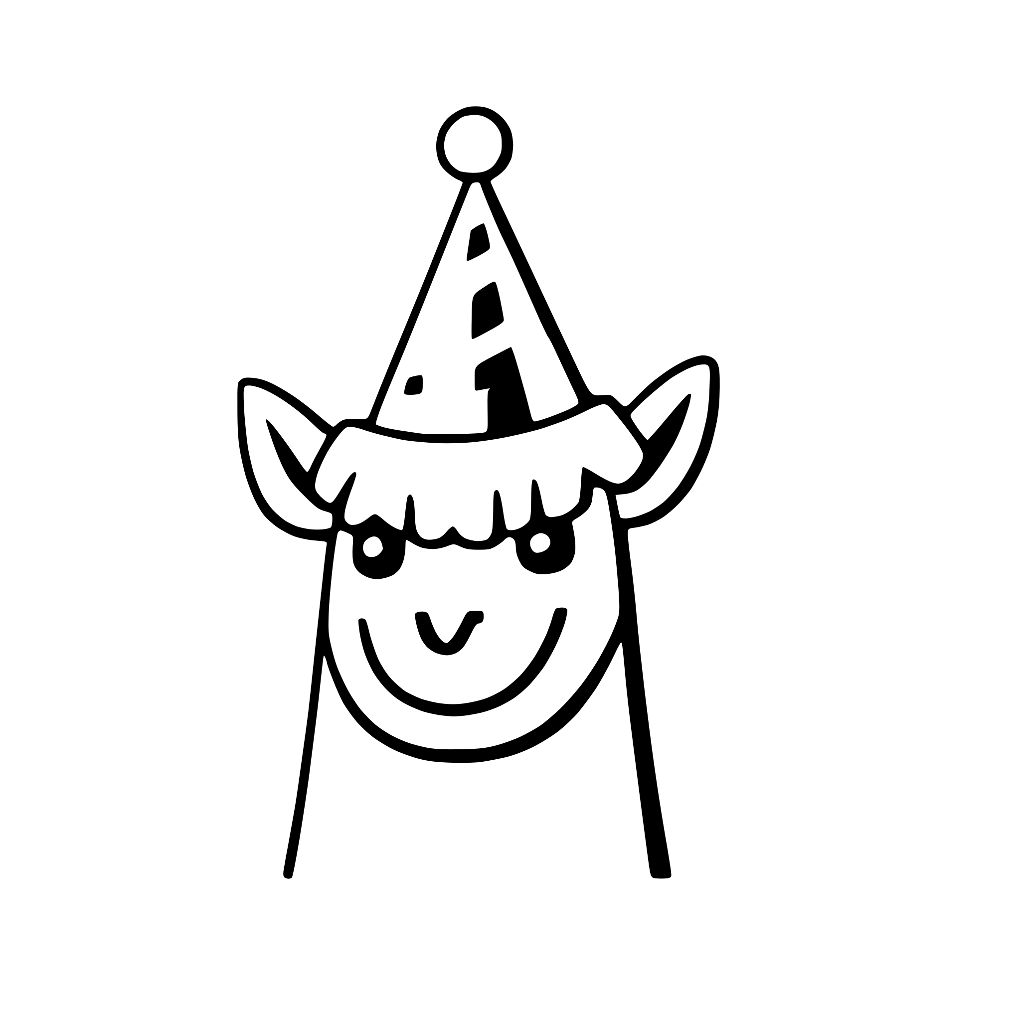 AI-generated SVG of a a grinning llama with a party hat