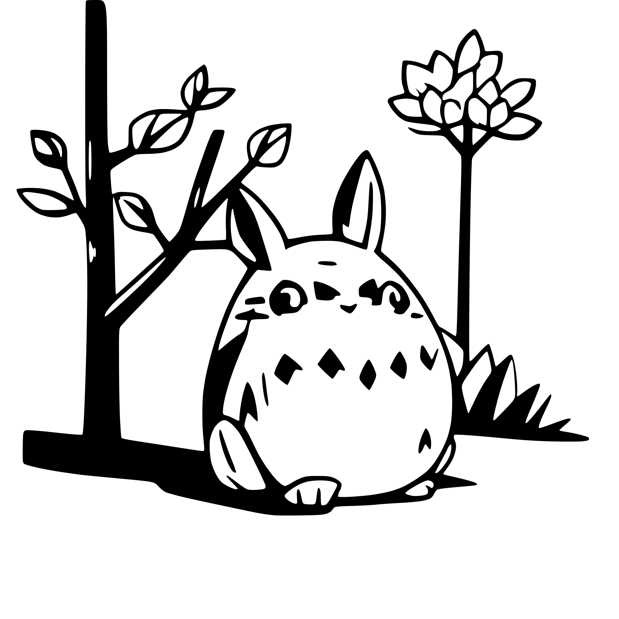 AI-generated SVG of a totoro with a one japanese cherry tree only lines in the style of hayao miyazaki