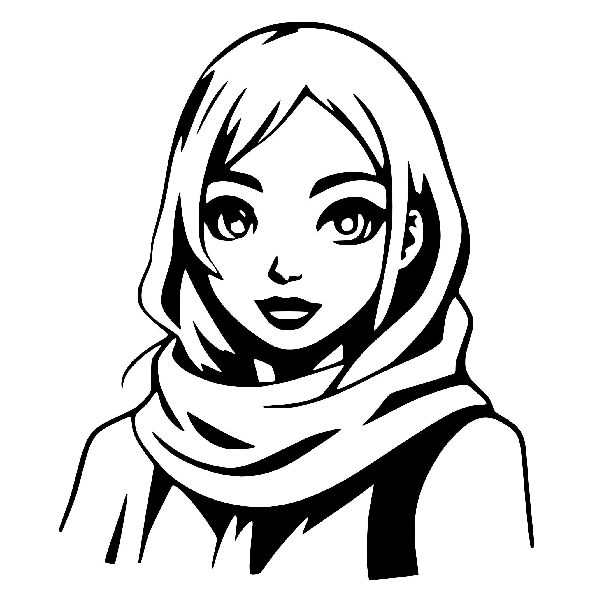 AI-generated SVG of 'girl with flowing scarf'