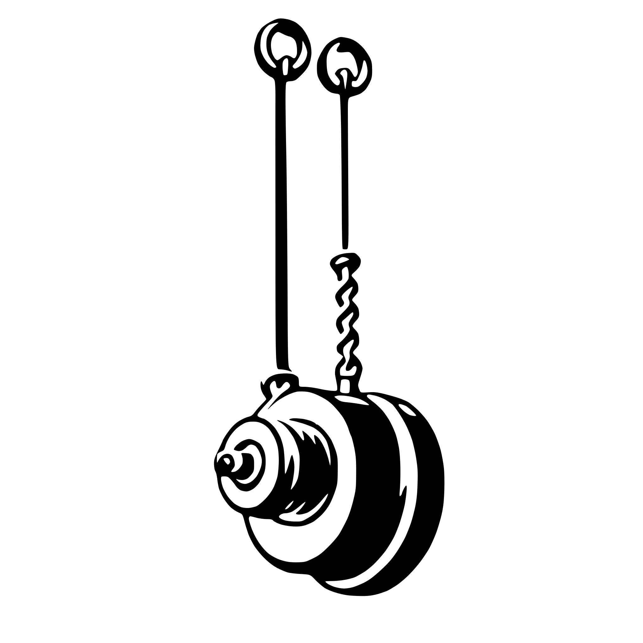The SVG shows a simple mechanical device, which appears to be a type of valve or pump. It consists of a cylindrical body with a central hole, through which a rod or shaft extends. At the top of the shaft, there is a circular disc with a hole in the center, which is likely a valve or a coupling mechanism. The shaft is connected to the cylindrical body by a threaded coupling, which suggests that the device may be operated by turning the shaft. The design is minimalistic, with no additional textures or details, and it is presented in a monochrome color scheme. 