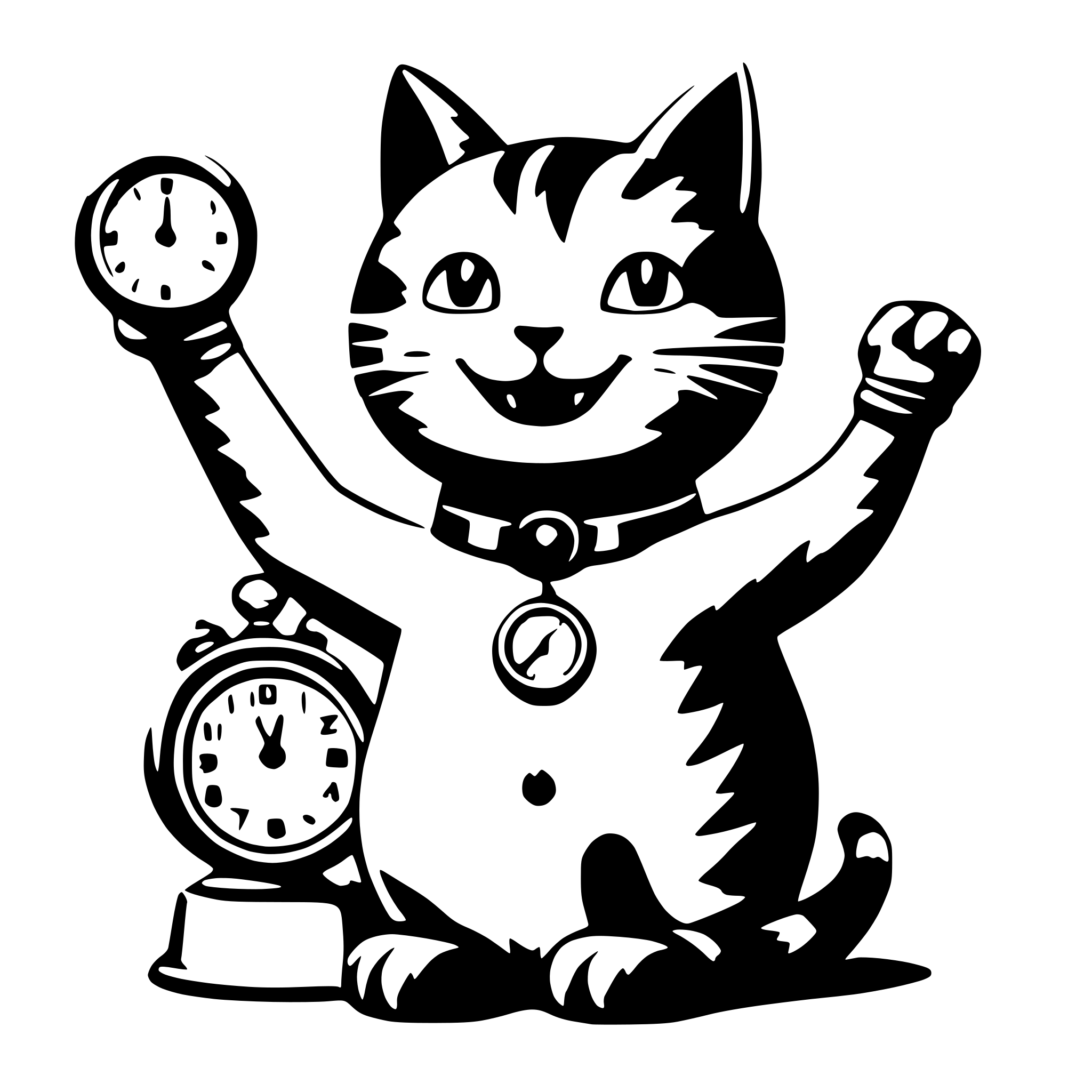 AI-generated SVG of 'happy cat with alarm clock'
