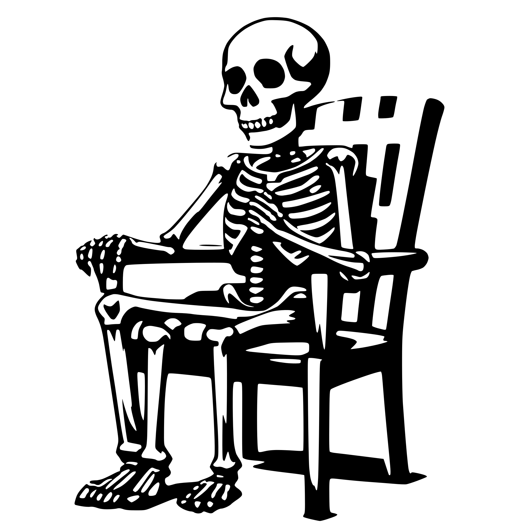 AI-generated SVG of 'skeleton SITING ON A CHAIR'