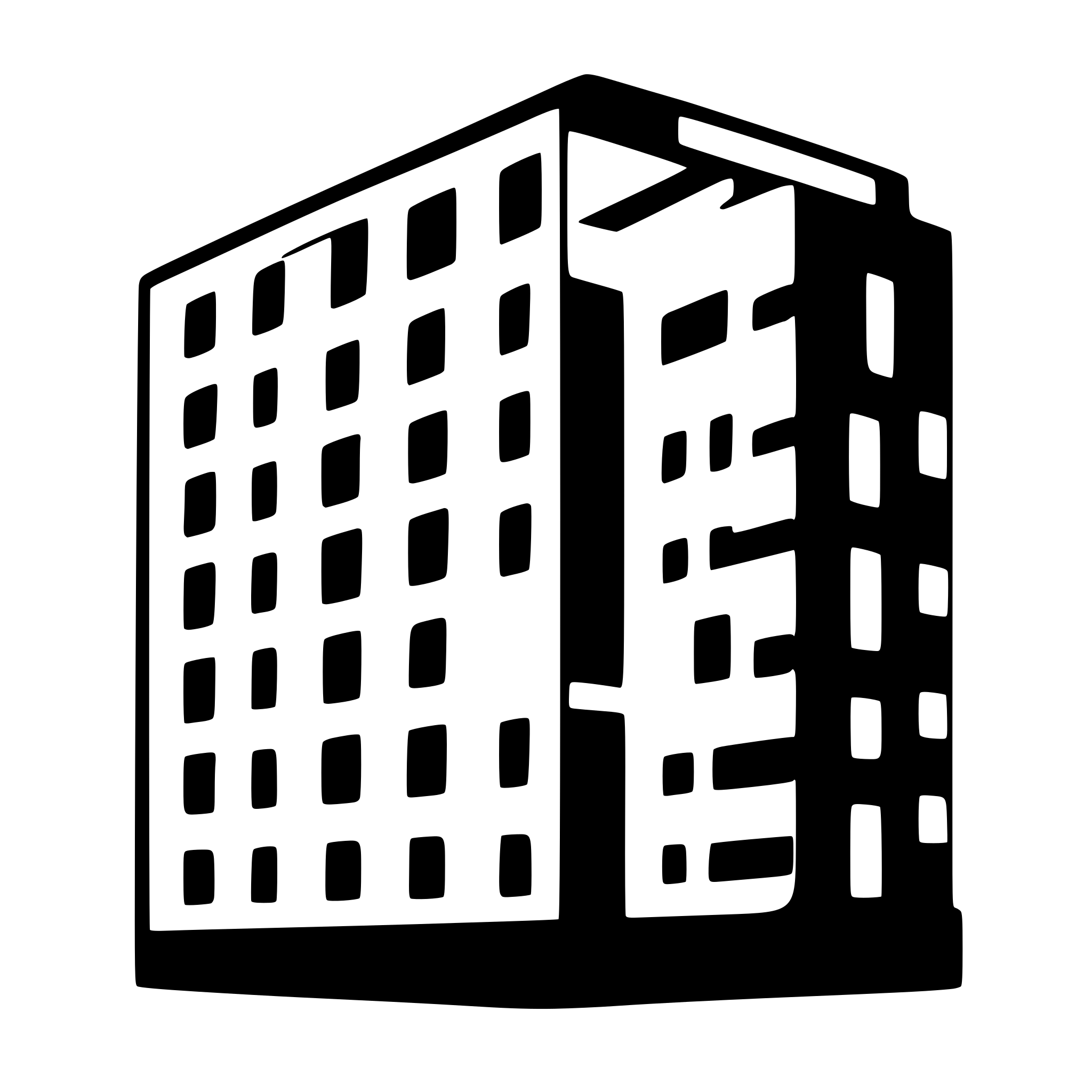 AI-generated SVG of a Abstract vector graphic of a condominium building. The building is composed of clean, geometric shapes: connected rectangles for units, triangles for peaked roofs, and small squares or lines for windows and doors. The style is flat and monochromatic, with no gradients or complex details to ensure clean path tracing. The background is plain white, emphasizing the structure and ensuring easy separation during conversion. Ideal for creating a scalable vector icon.