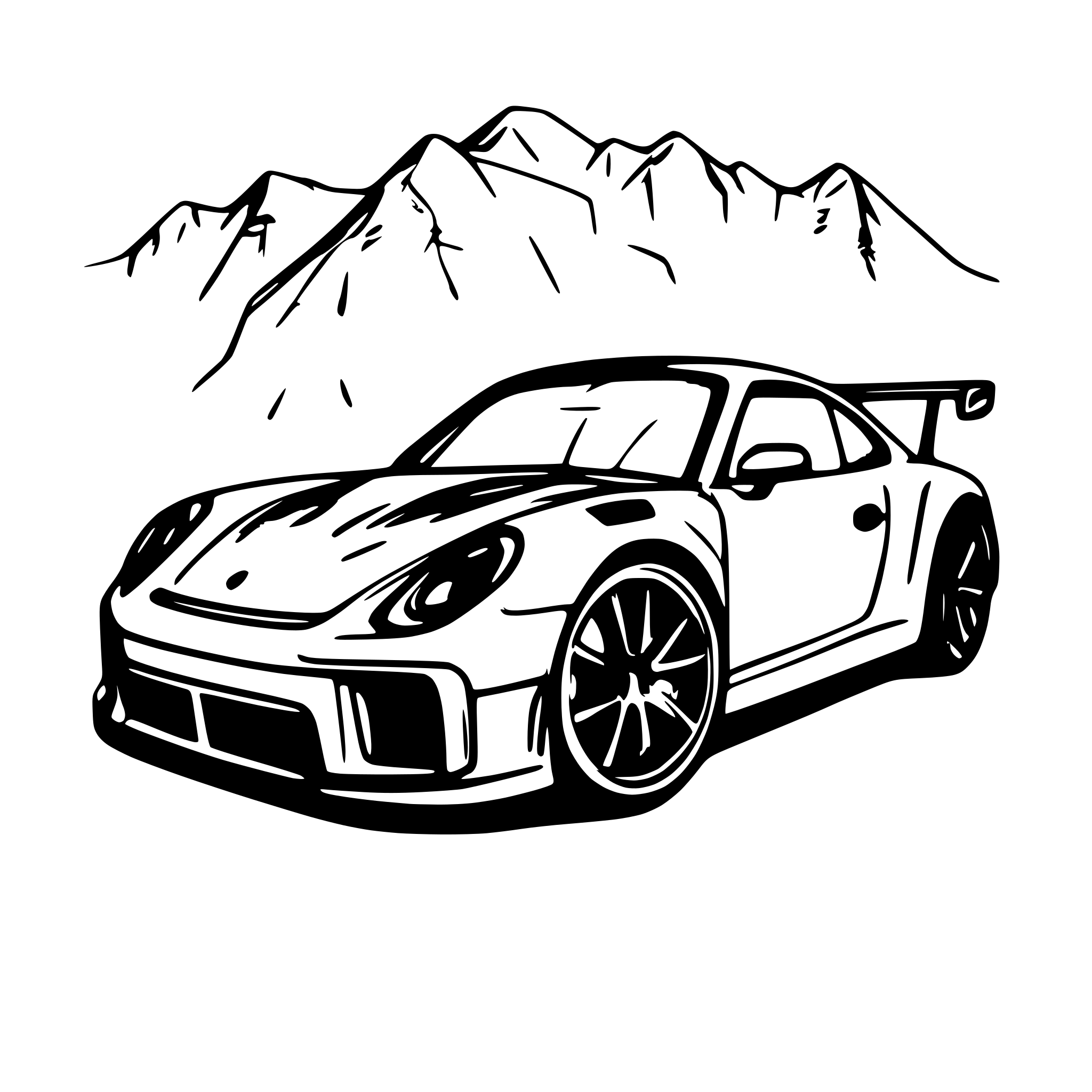 AI-generated SVG of 'Porsche 911 gt3 rs with mountains in the background'