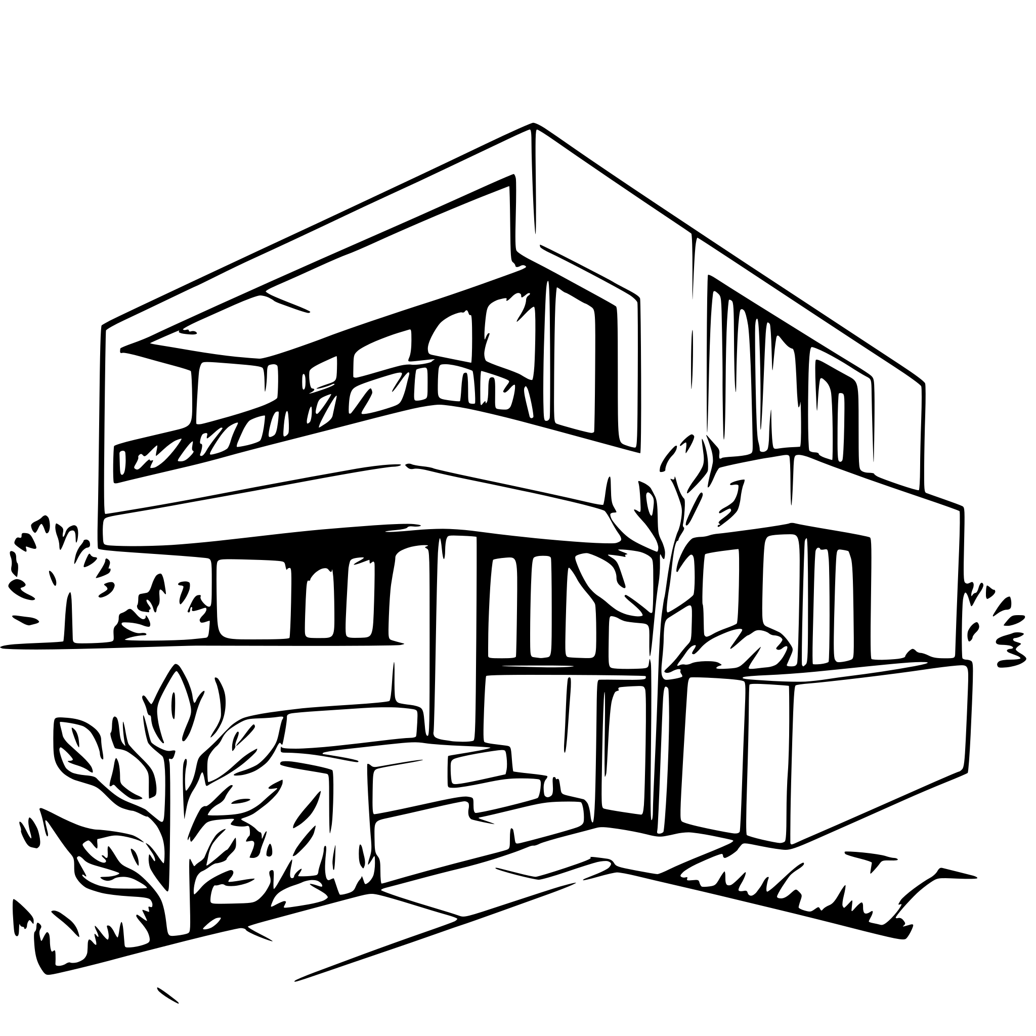 AI-generated SVG of a mid-century modern house architectural drawing with crisp lines