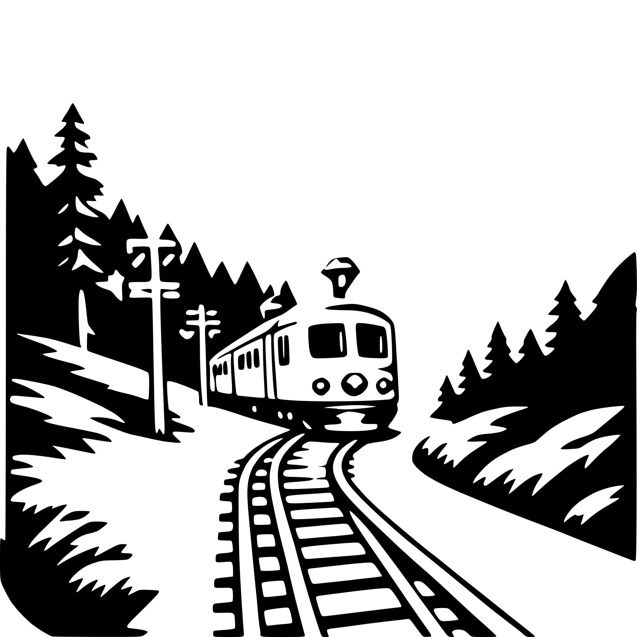 AI-generated SVG of a train ride through mountains