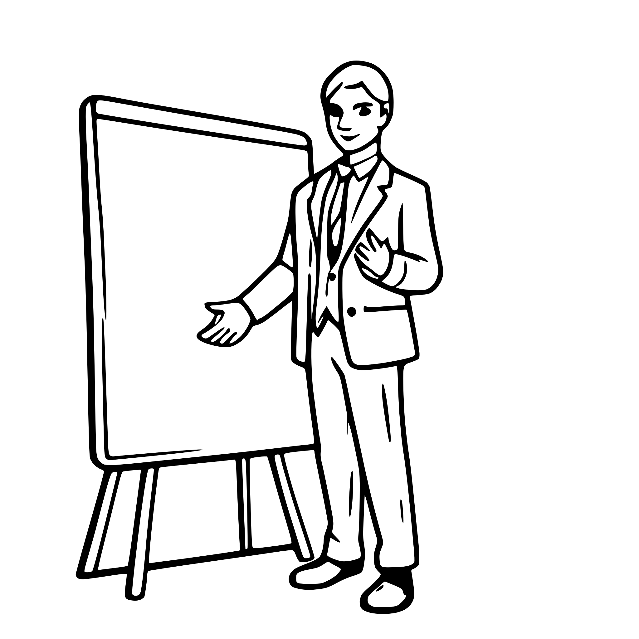 AI-generated SVG of 'Outline of a man in a suite standing pointing to an imaginary white board. Just the outline. CAD person.'