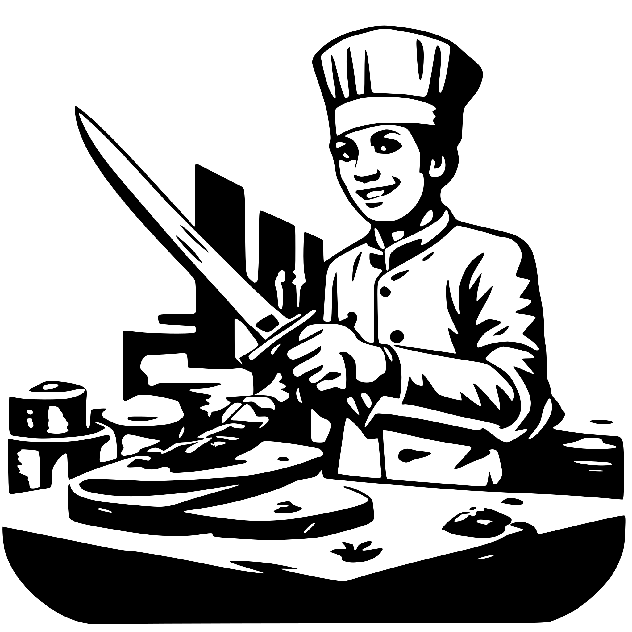 AI-generated SVG of a Chef in on hand a knife other hand a lopster