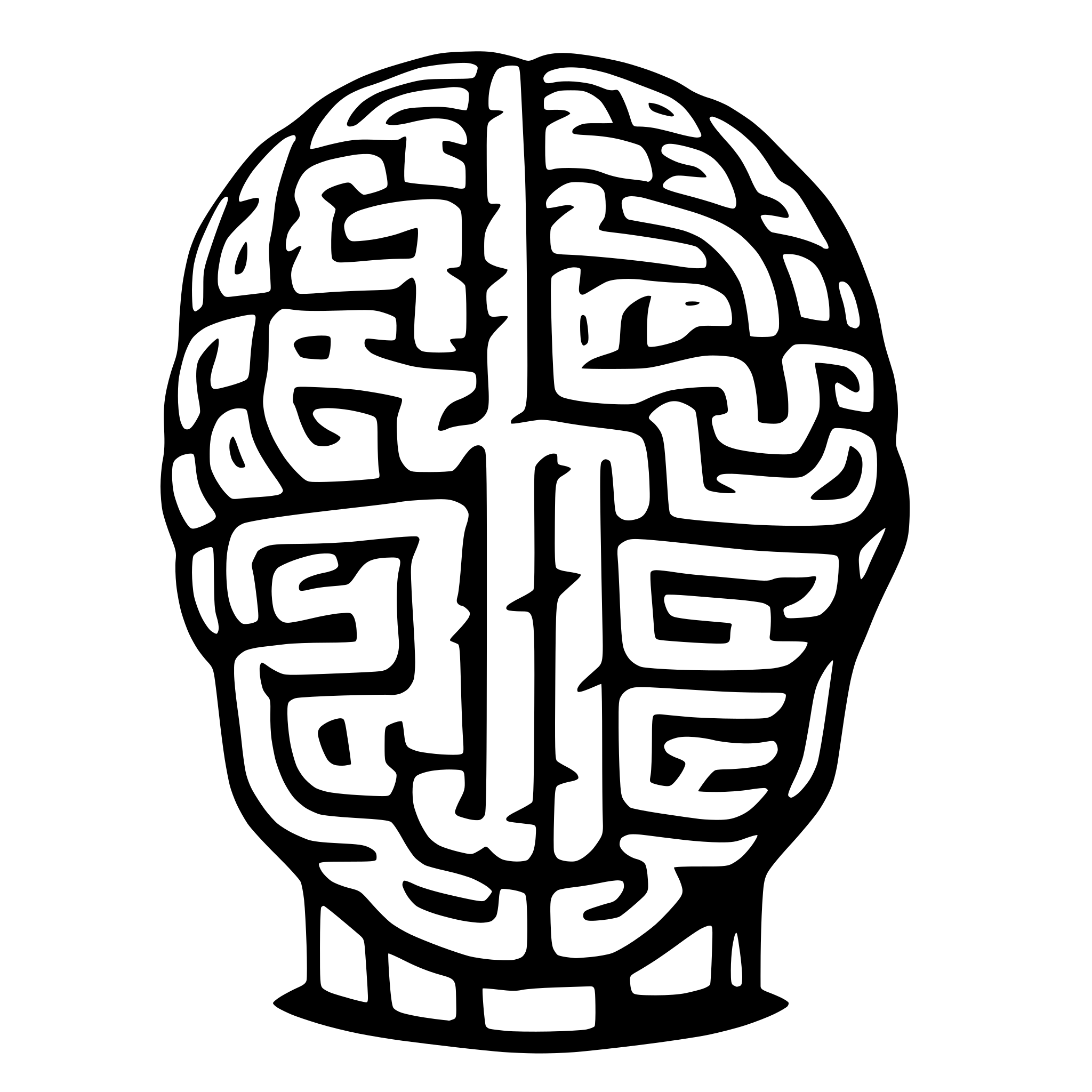 AI-generated SVG of a top view brain with neural network as lines in brain