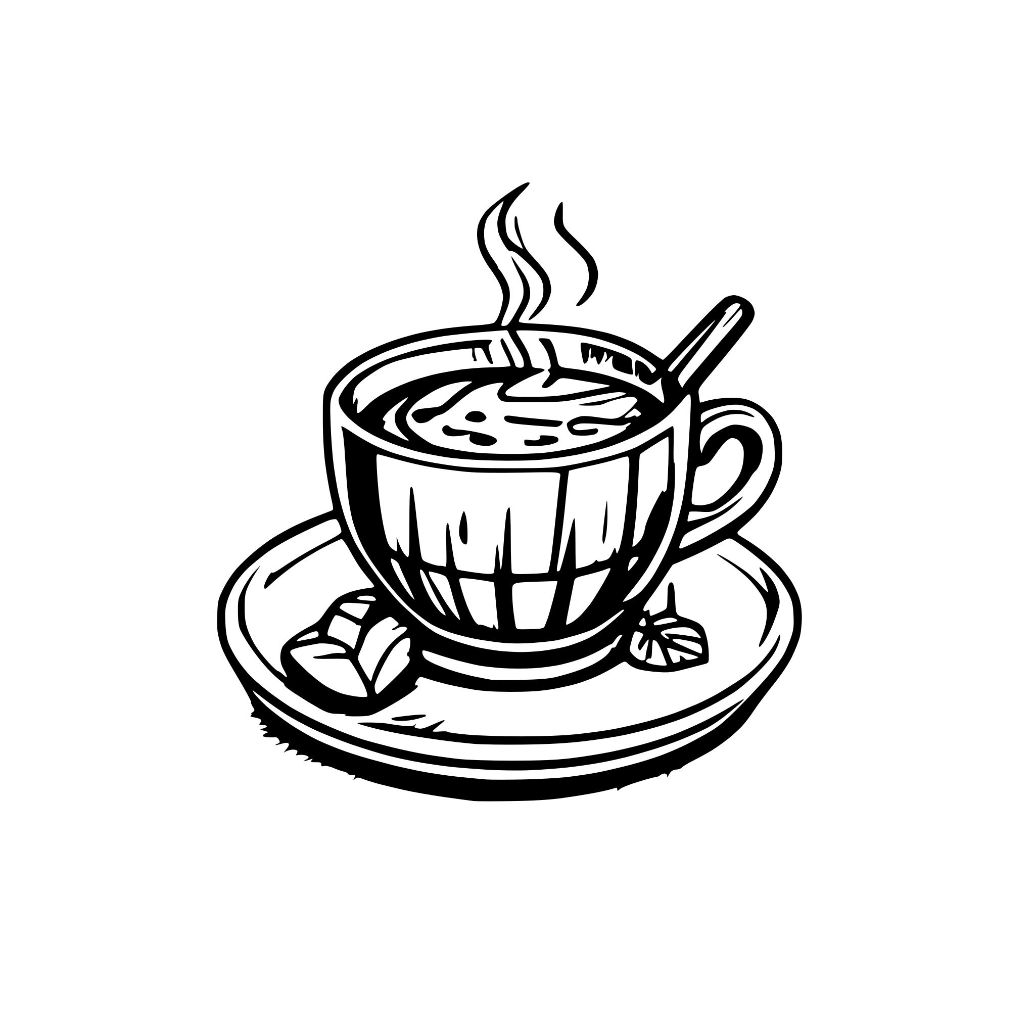 AI-generated SVG of a text "Good Morning !!" in coffee cup with DESIGN AND smoke on wooden table