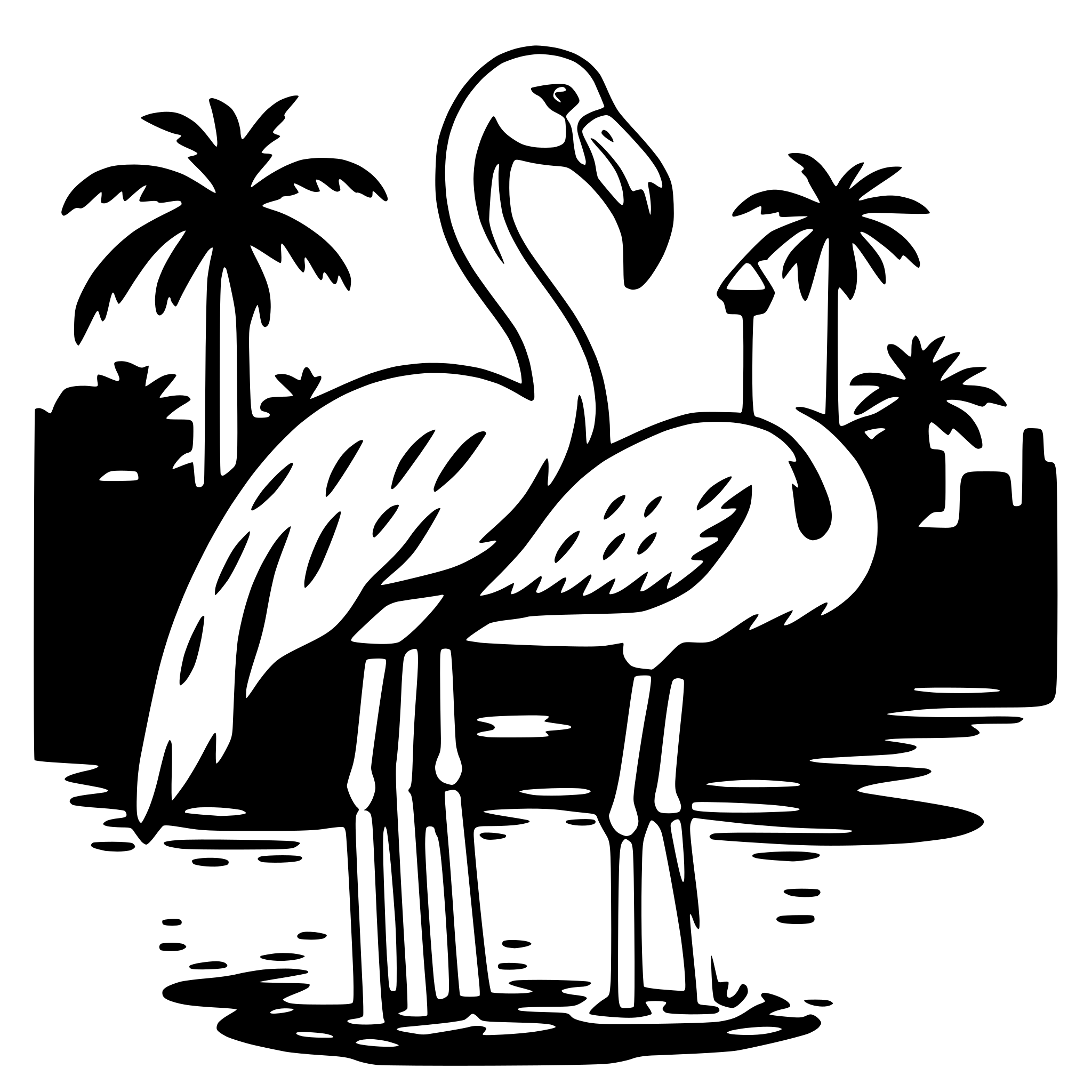 AI-generated SVG of a flamingo standing water