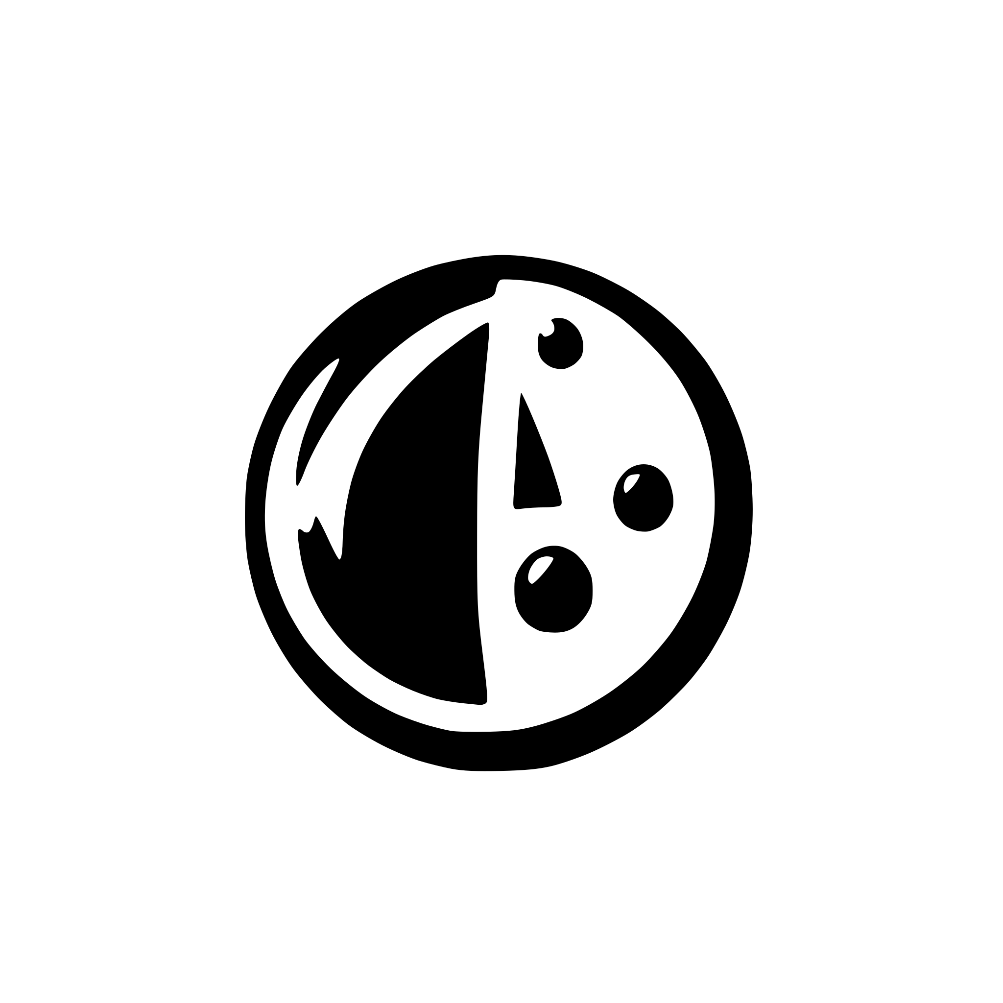 AI-generated SVG of a a sphere with 8 dots placed at regular intervals on its surface