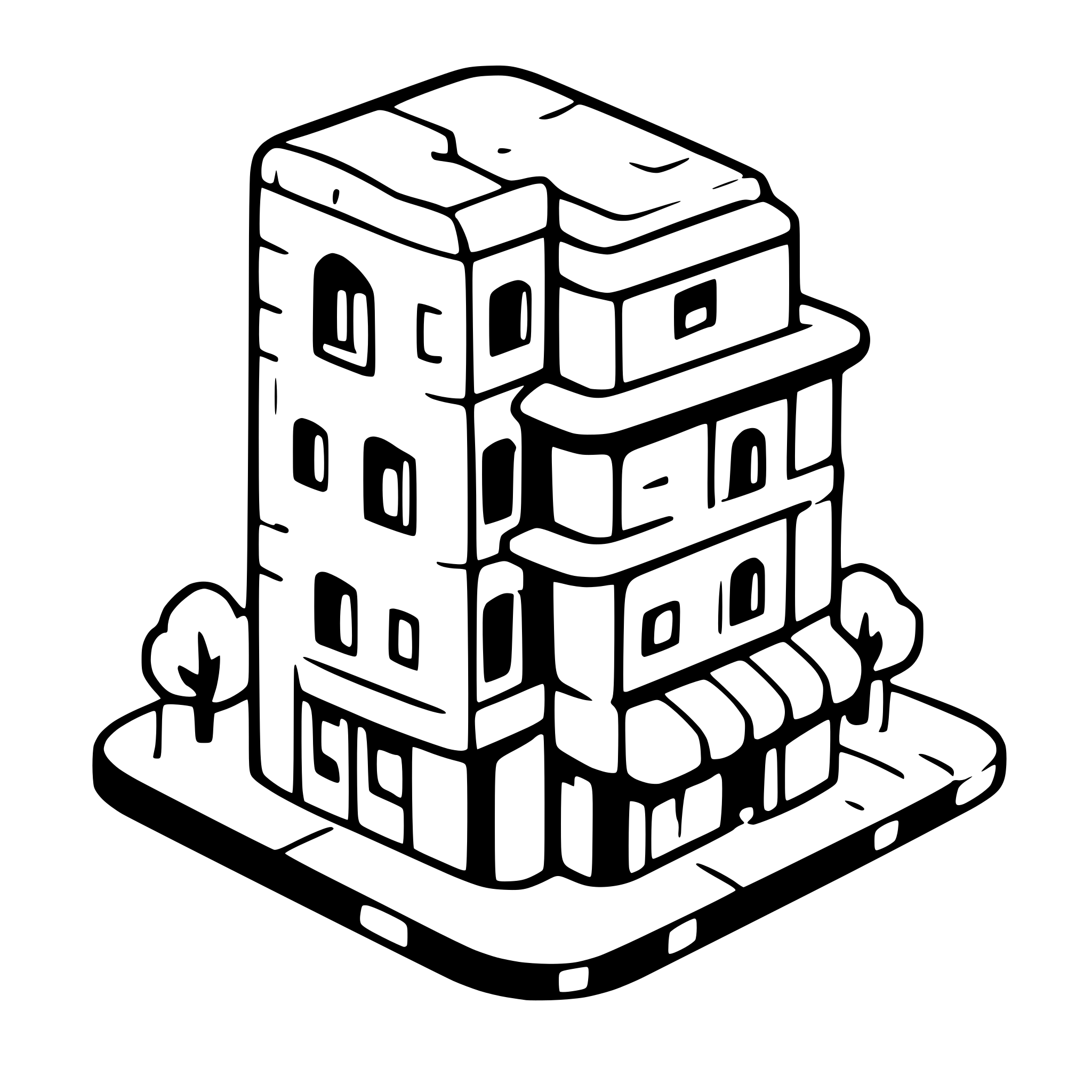 AI-generated SVG of a cartoony building isometric