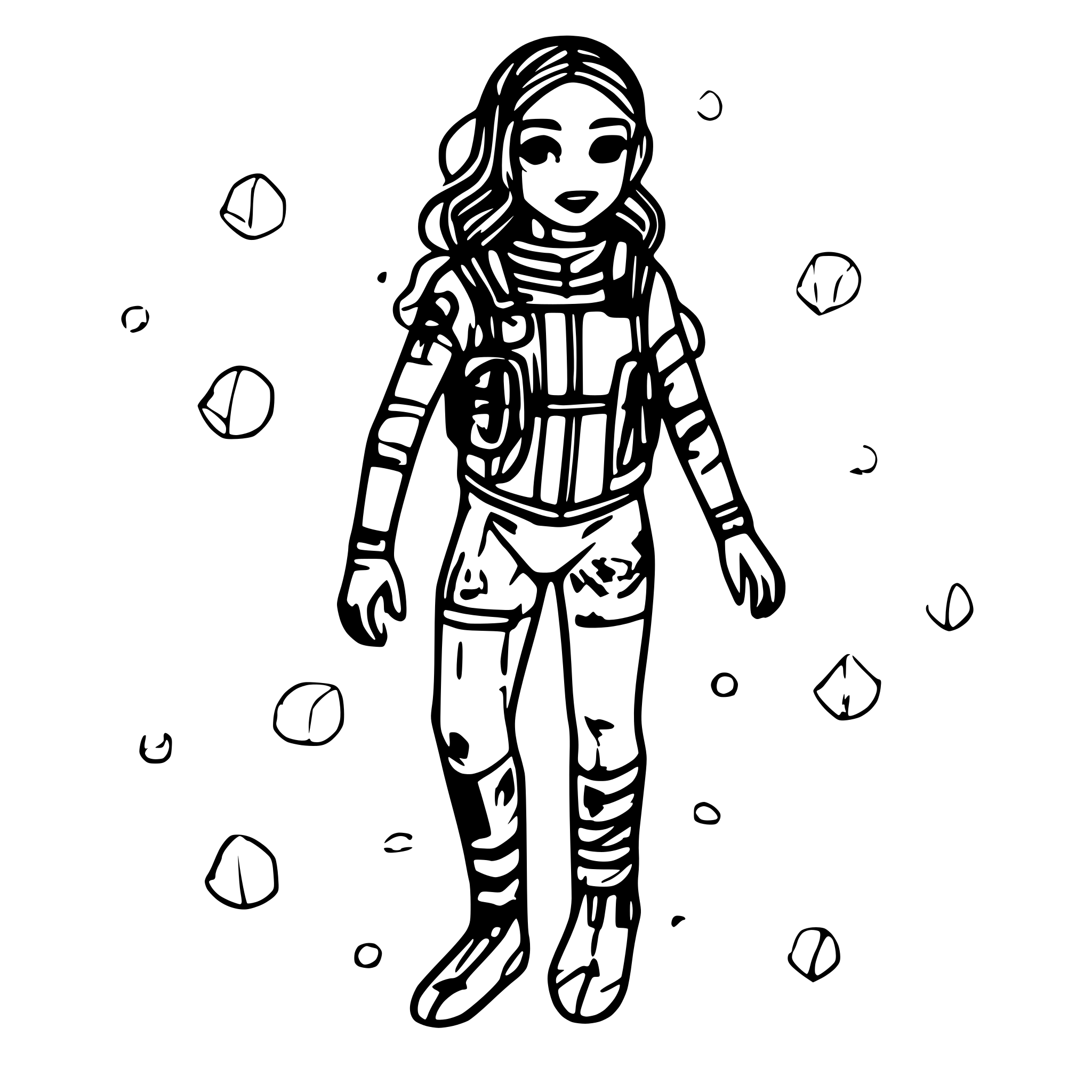 AI-generated SVG of a Female Scubadiver with Fishes and bubbles around her