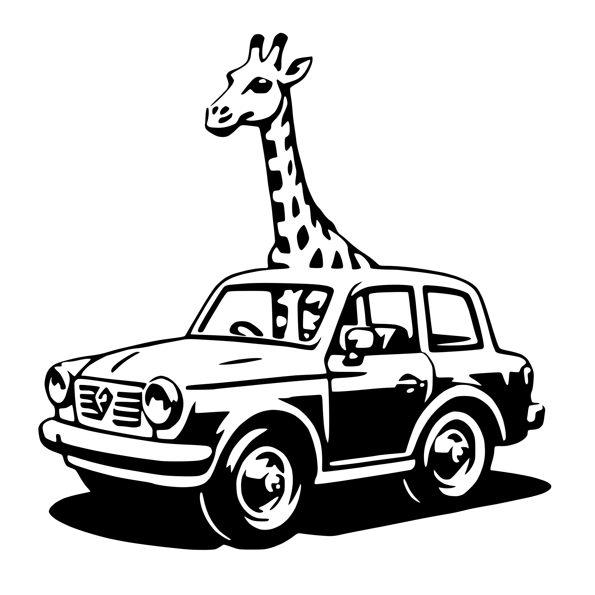 AI-generated SVG of a giraffe in car