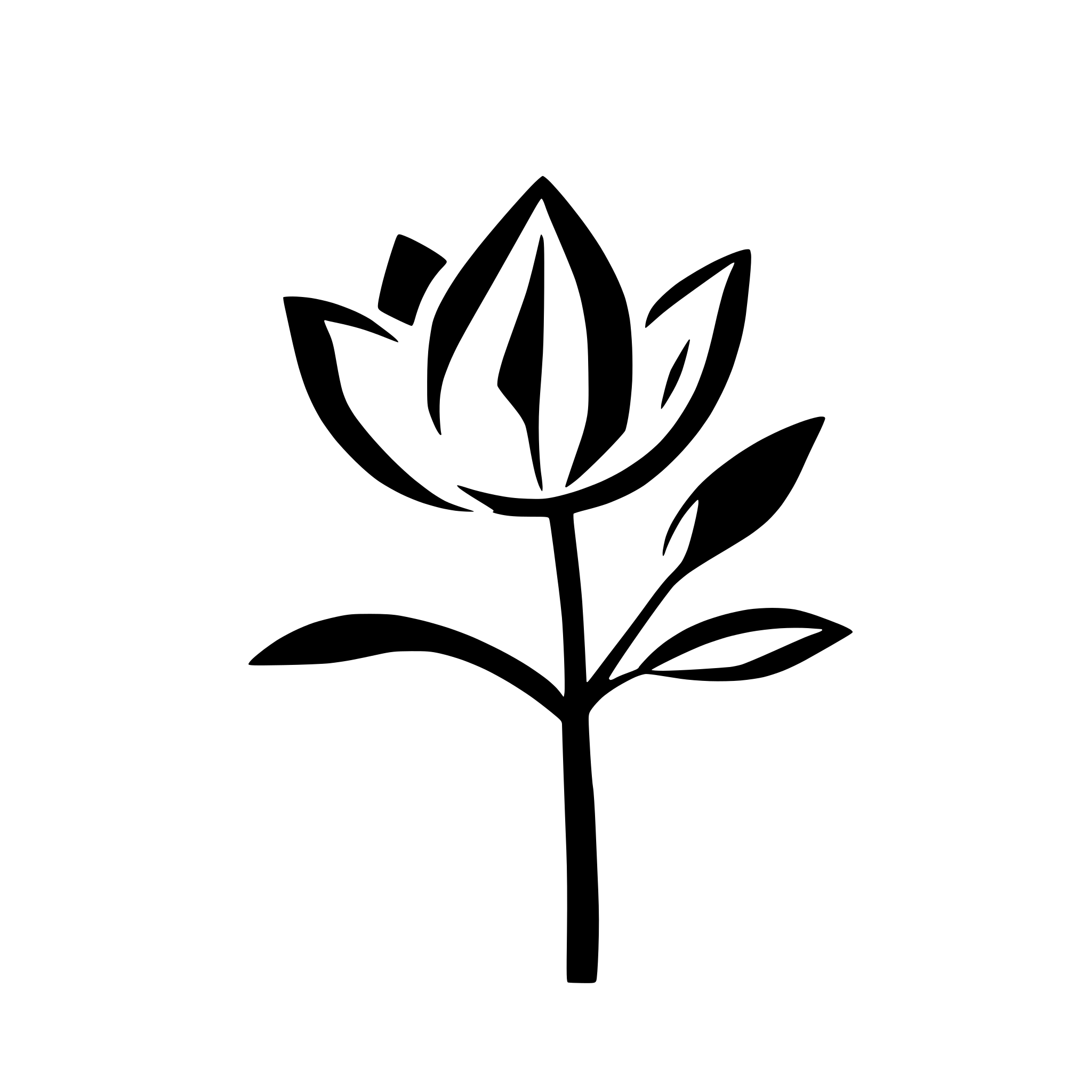 AI-generated SVG of a A simple SVG of a tulip with a single curved stem and three pointed petals.