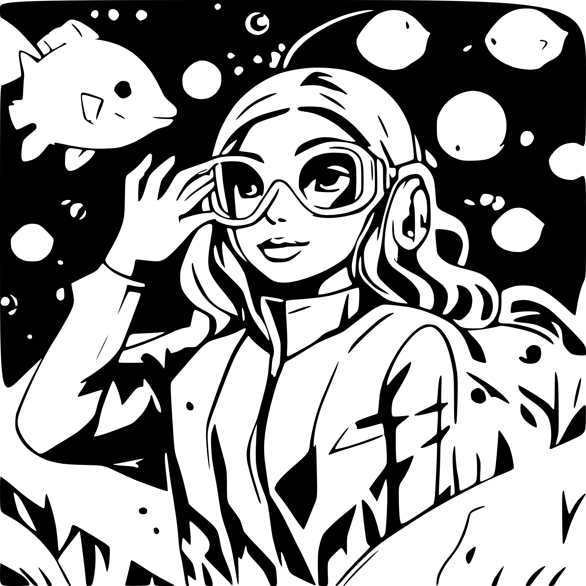 AI-generated SVG of a Female Scubadiver with Fishes and bubbles around her