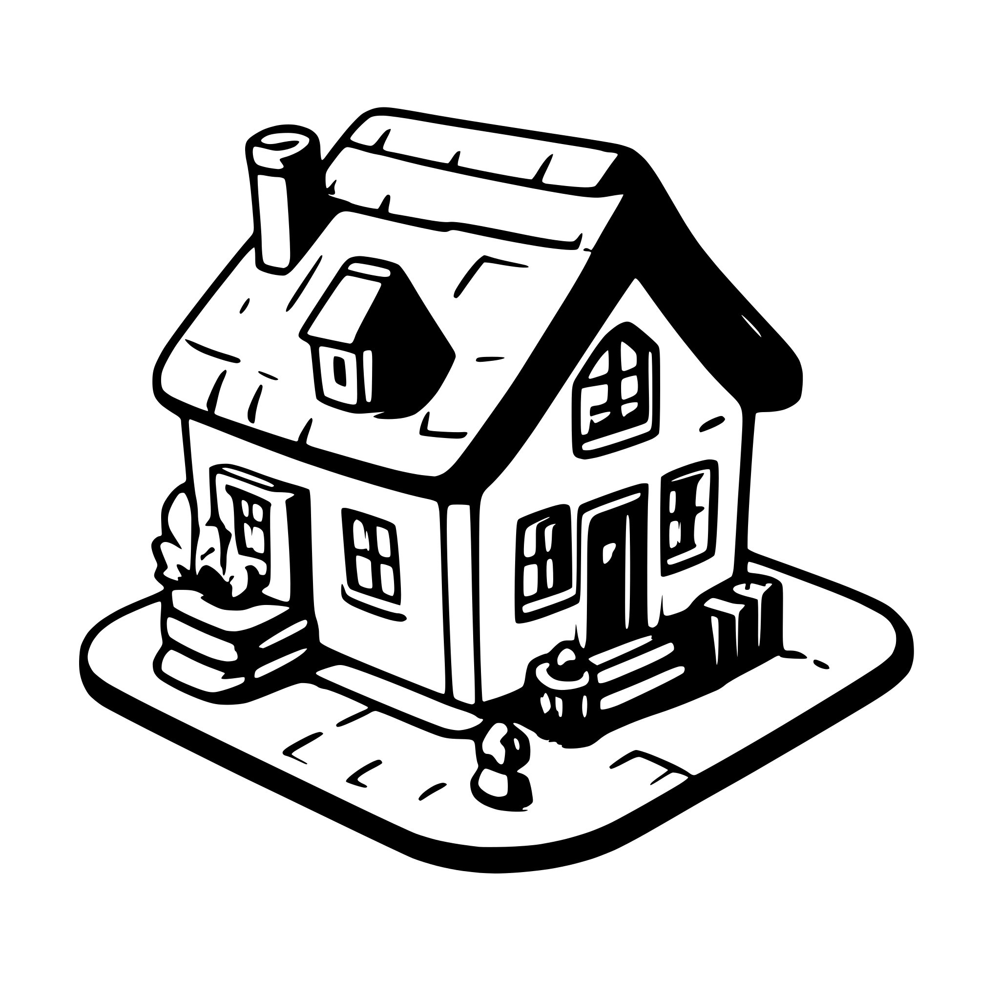 AI-generated SVG of a cartoony boring swiss house isometric