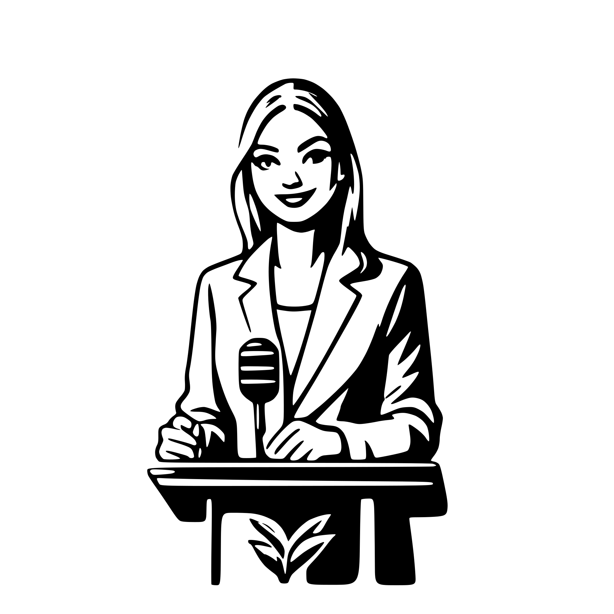 AI-generated SVG of a Presenter at a podium hosting a press conference before reporters