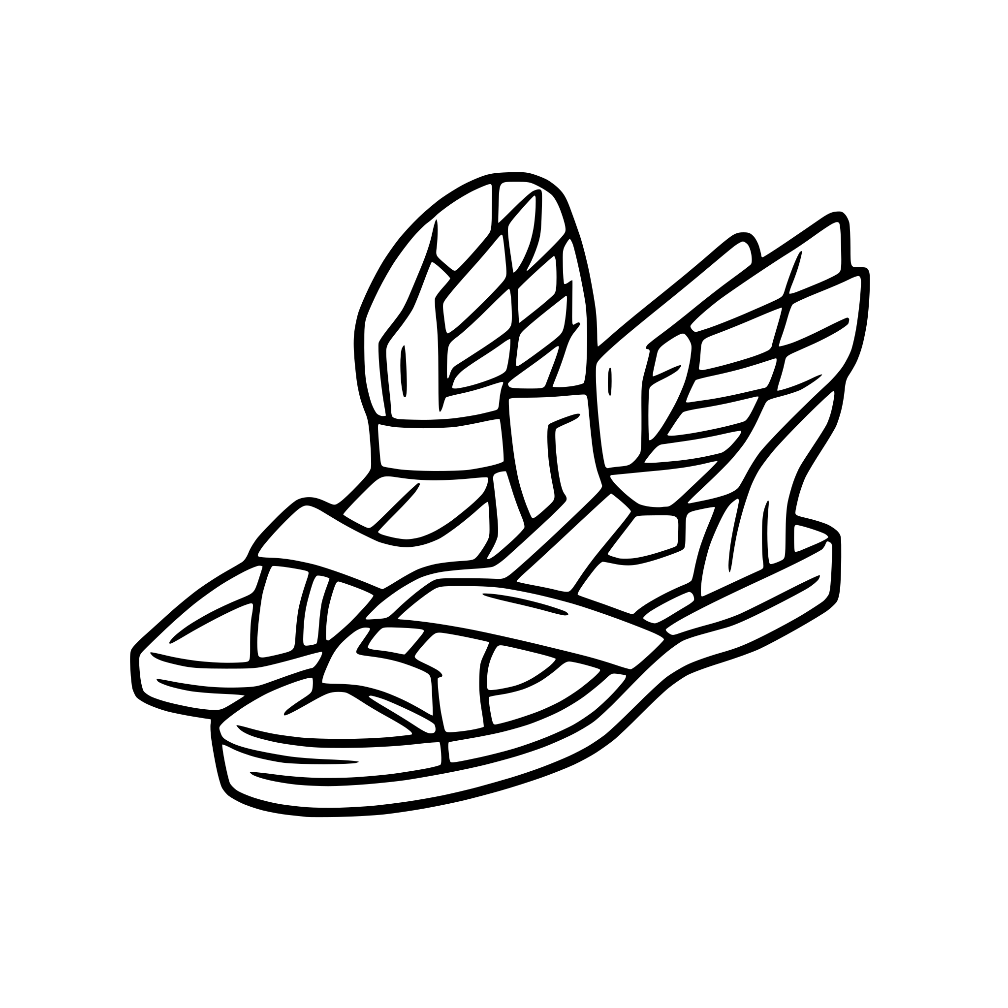 AI-generated SVG of a Make a logo based of the winged sandals of Hermes for a messaging / discussion app.