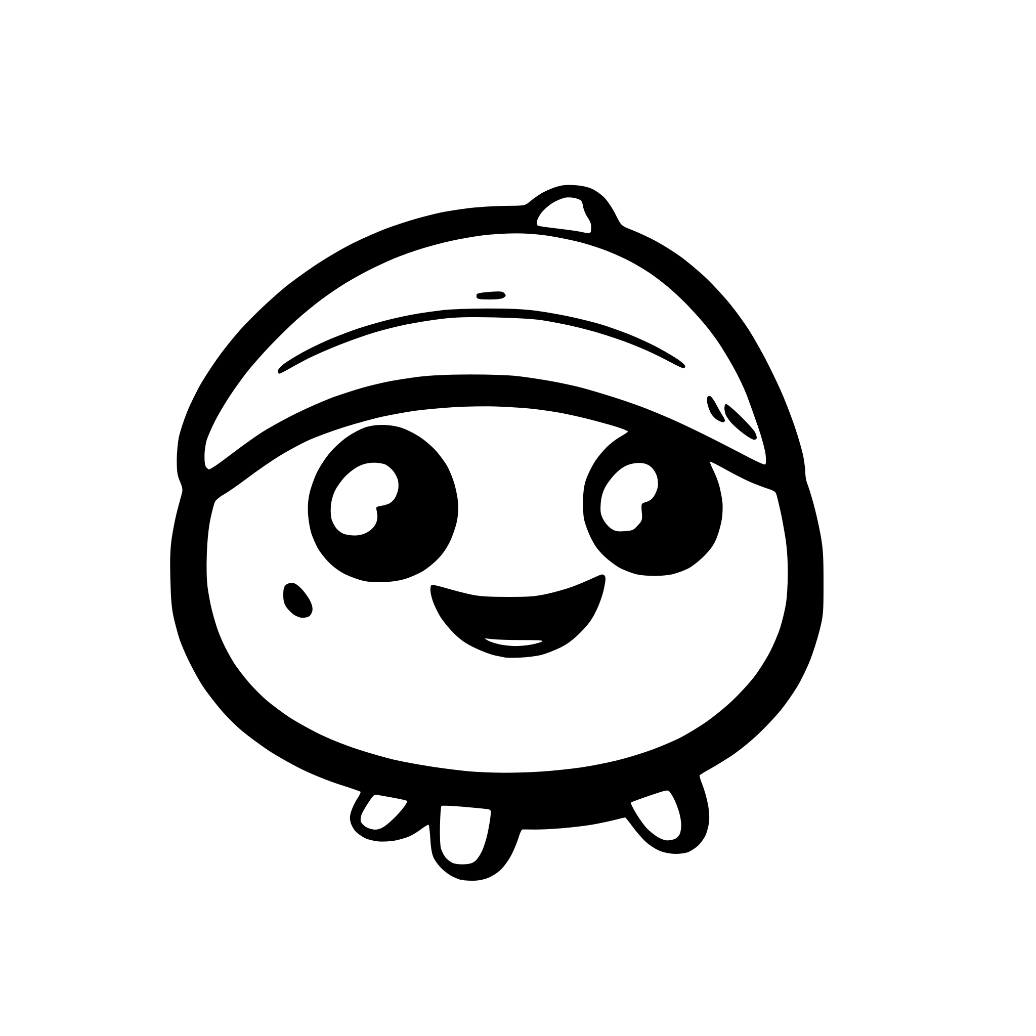 AI-generated SVG of a flat blob with dot eyes and simple mouth, has a hat and too small legs (no shading)