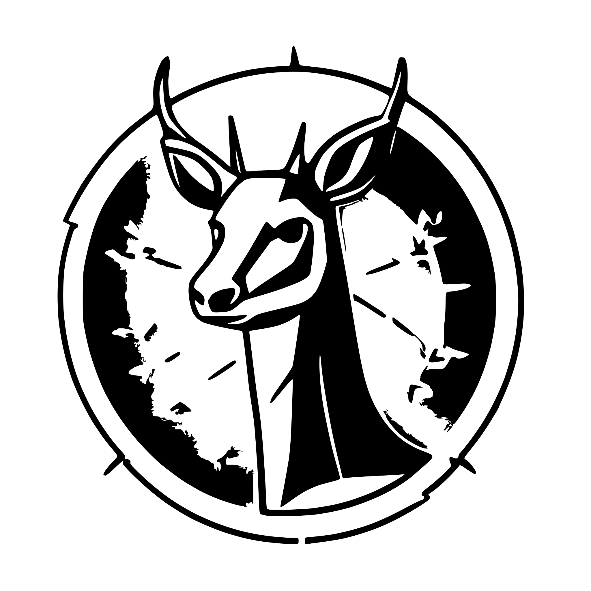 AI-generated SVG of a conceptual diagram with a mule deer in the middle with arrows from 4 hypotheses pointing at deer. illustrate these 4 hypotheses 1) DNA mutation 2) sheep 3) prion misfolding 4) ?