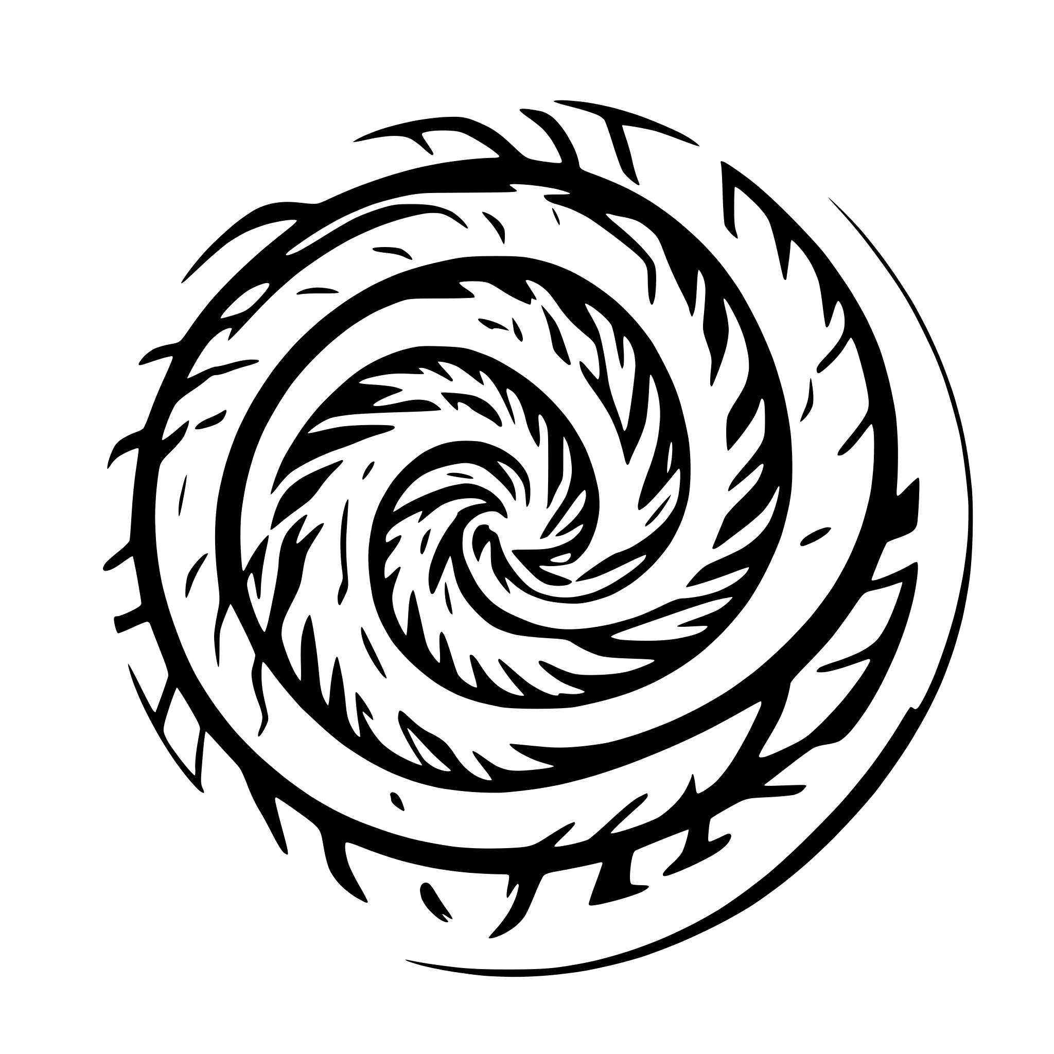 AI-generated SVG of a A swirling magical portal spirals inward to the center, giving the illusion of a dimensional vortex. The form consists of crisp spiral arms rotating clockwise. The entire portal radiates energy and motion, as if it’s pulsing with otherworldly power.
