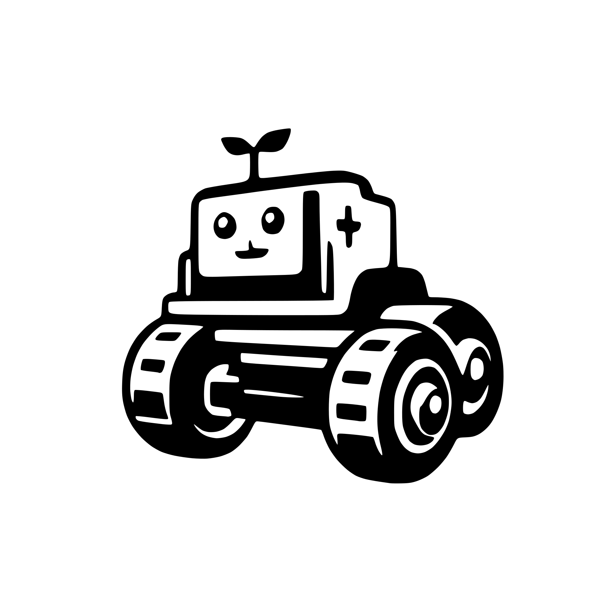 AI-generated SVG of 'A logo for a robotics team.  Should be a robot with 4 wheels and an arm. Should have a blocky simplistic design.'