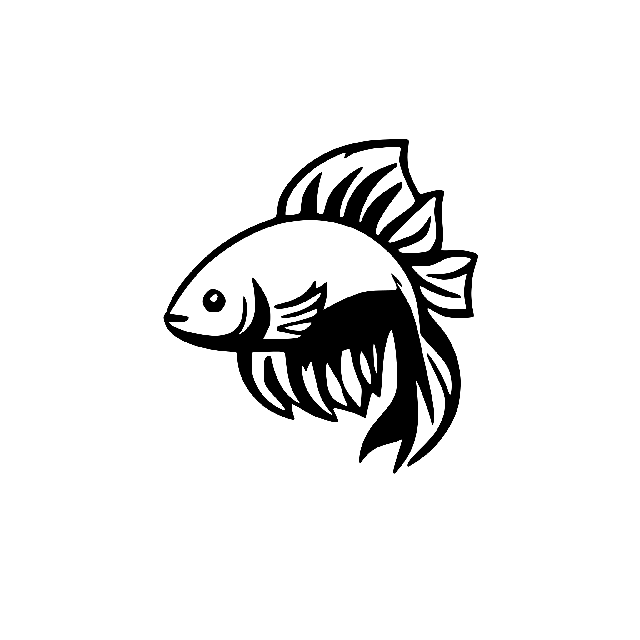AI-generated SVG of a simple betta fish with large fin. head on top, rear fin on the bottom
