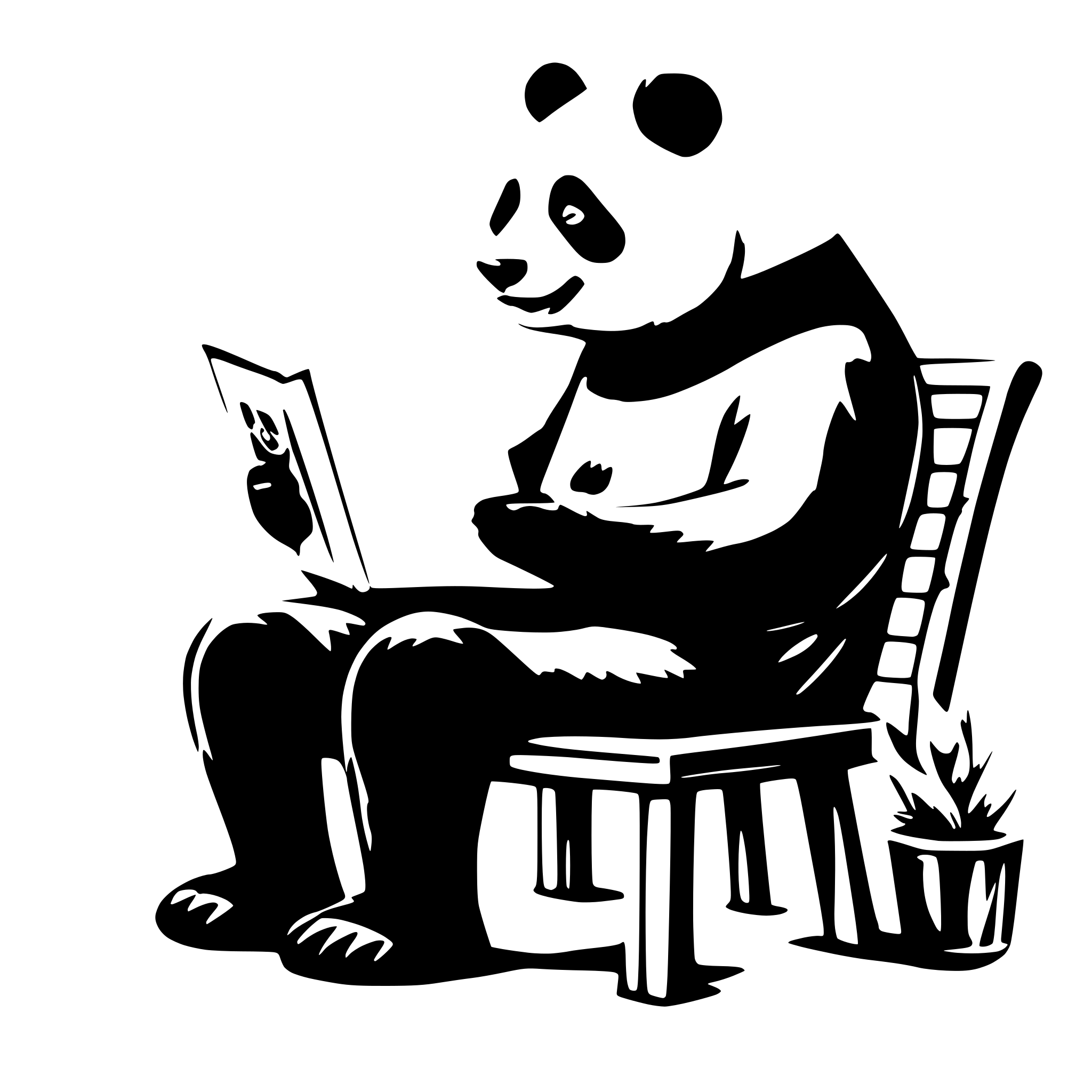 AI-generated SVG of a a panda, sit on a chair, reading a very big book