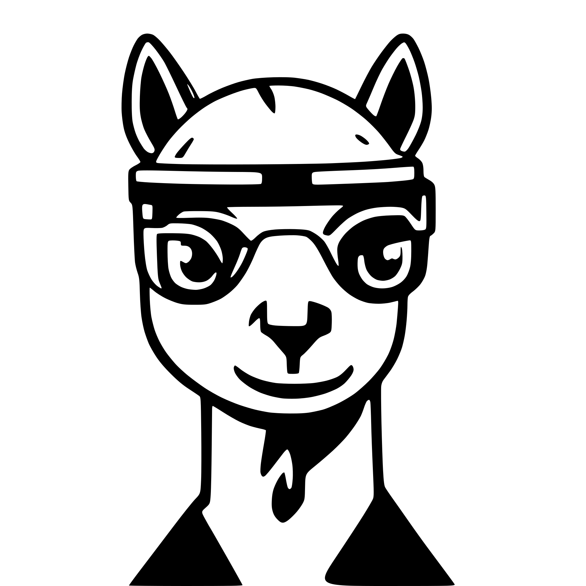 AI-generated SVG of a simple flat icon llama with virtual reality goggles. Don't add any shadows