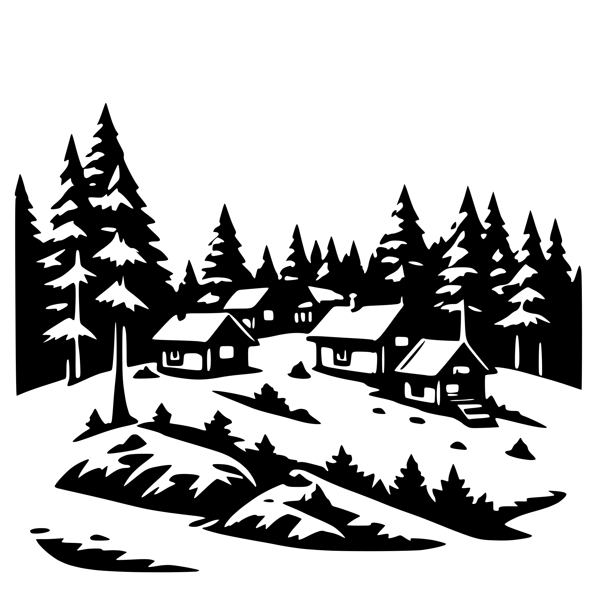 AI-generated SVG of 'Forest on a mountain with small huts'