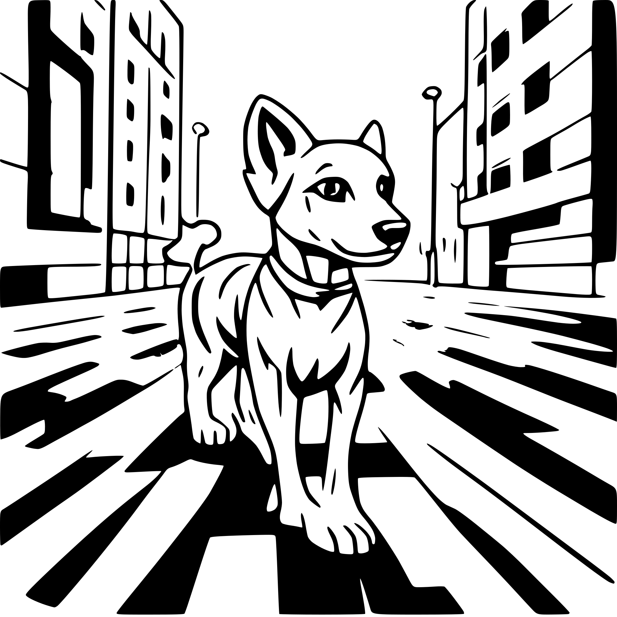 AI-generated SVG of 'a dog crossing busy street'