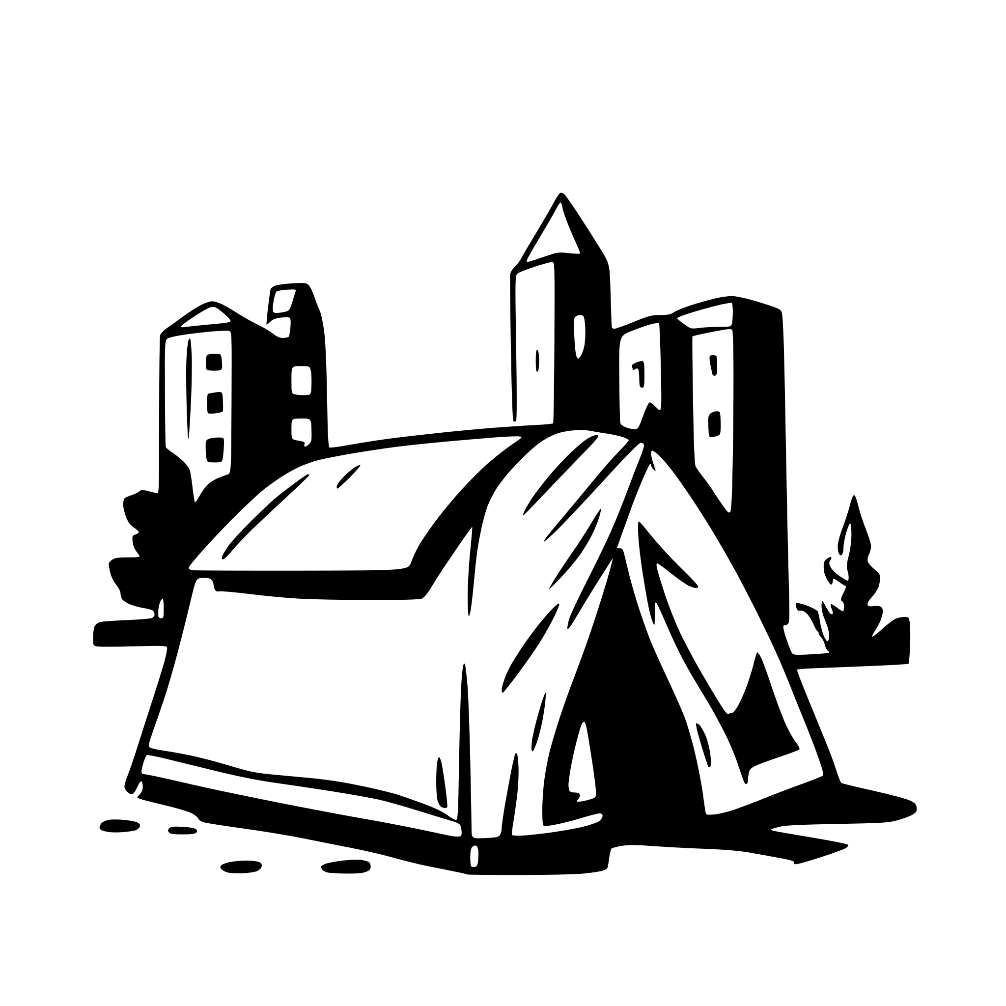 AI-generated SVG of a A homeless tent with building background