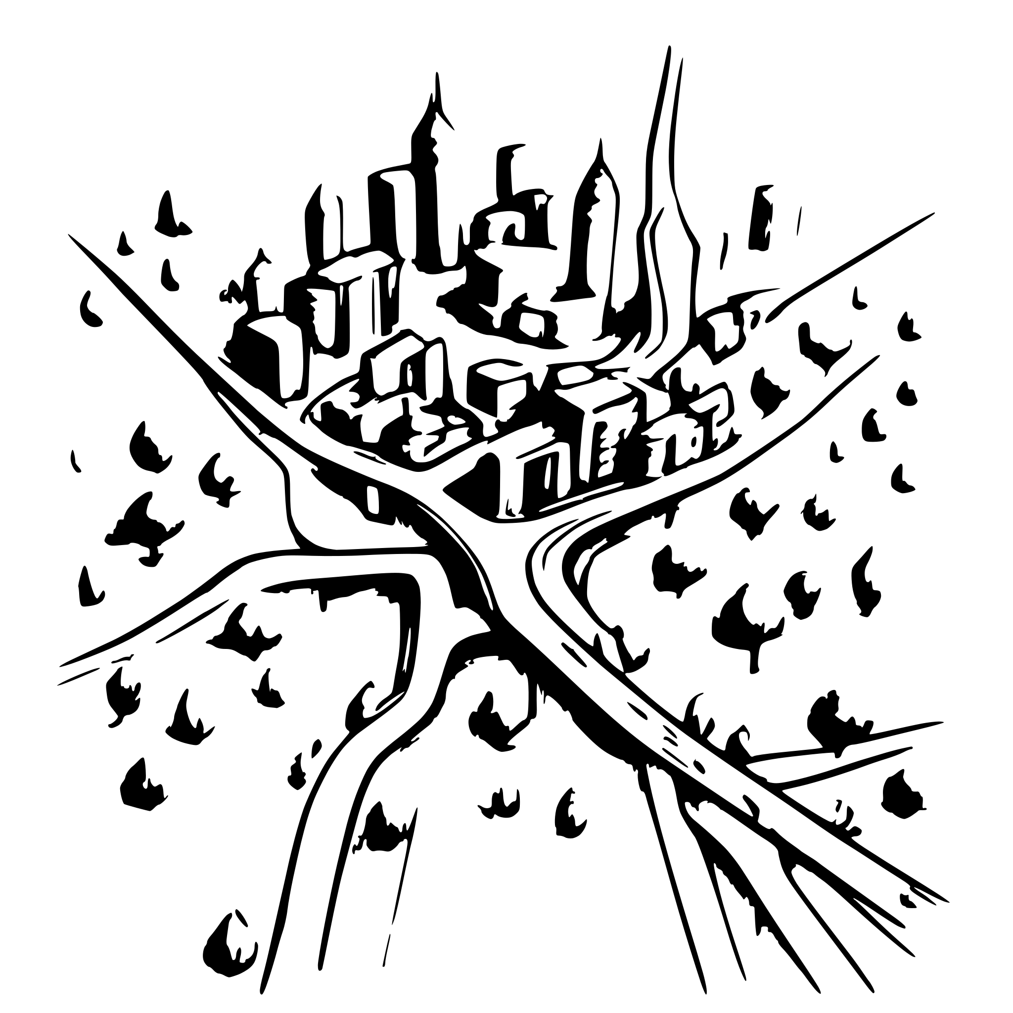 AI-generated SVG of a map of tehran outline and most importatnt road in it