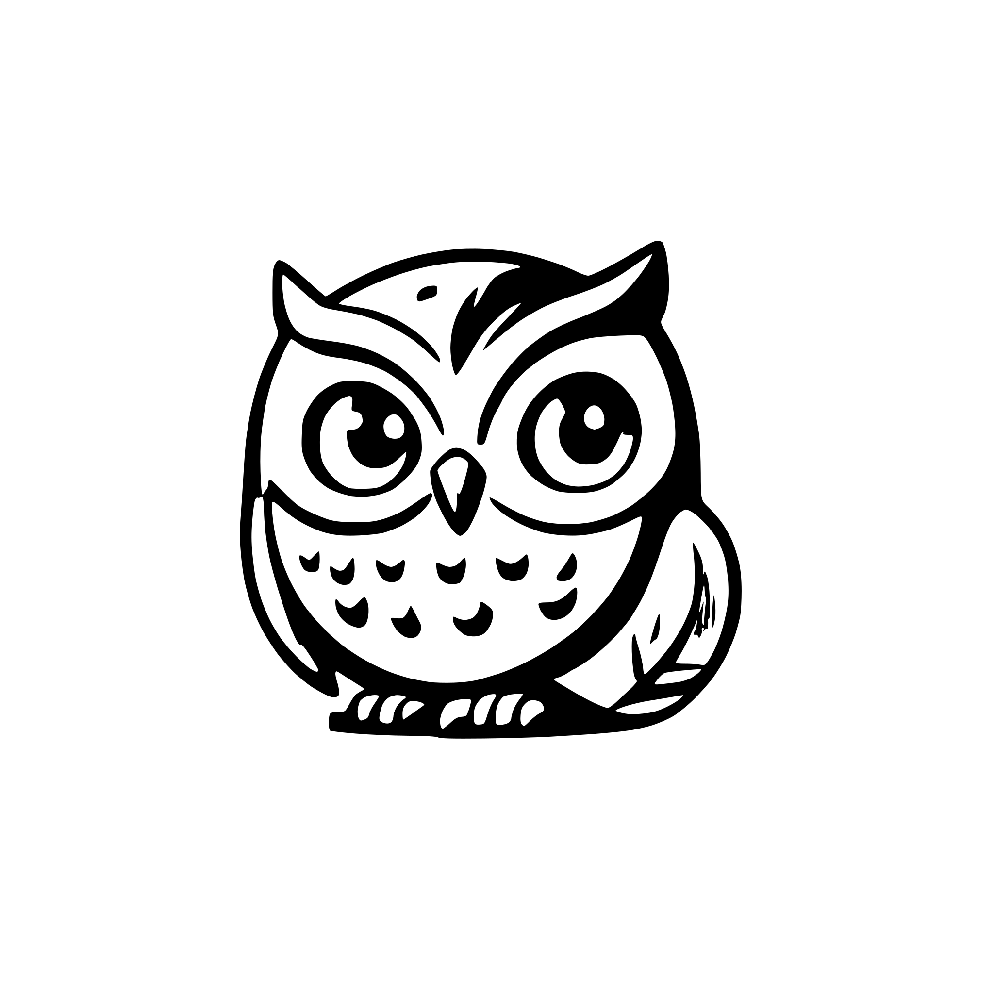 AI-generated SVG of a wise owl character for kids AI App mascot. blue shades and friendly face