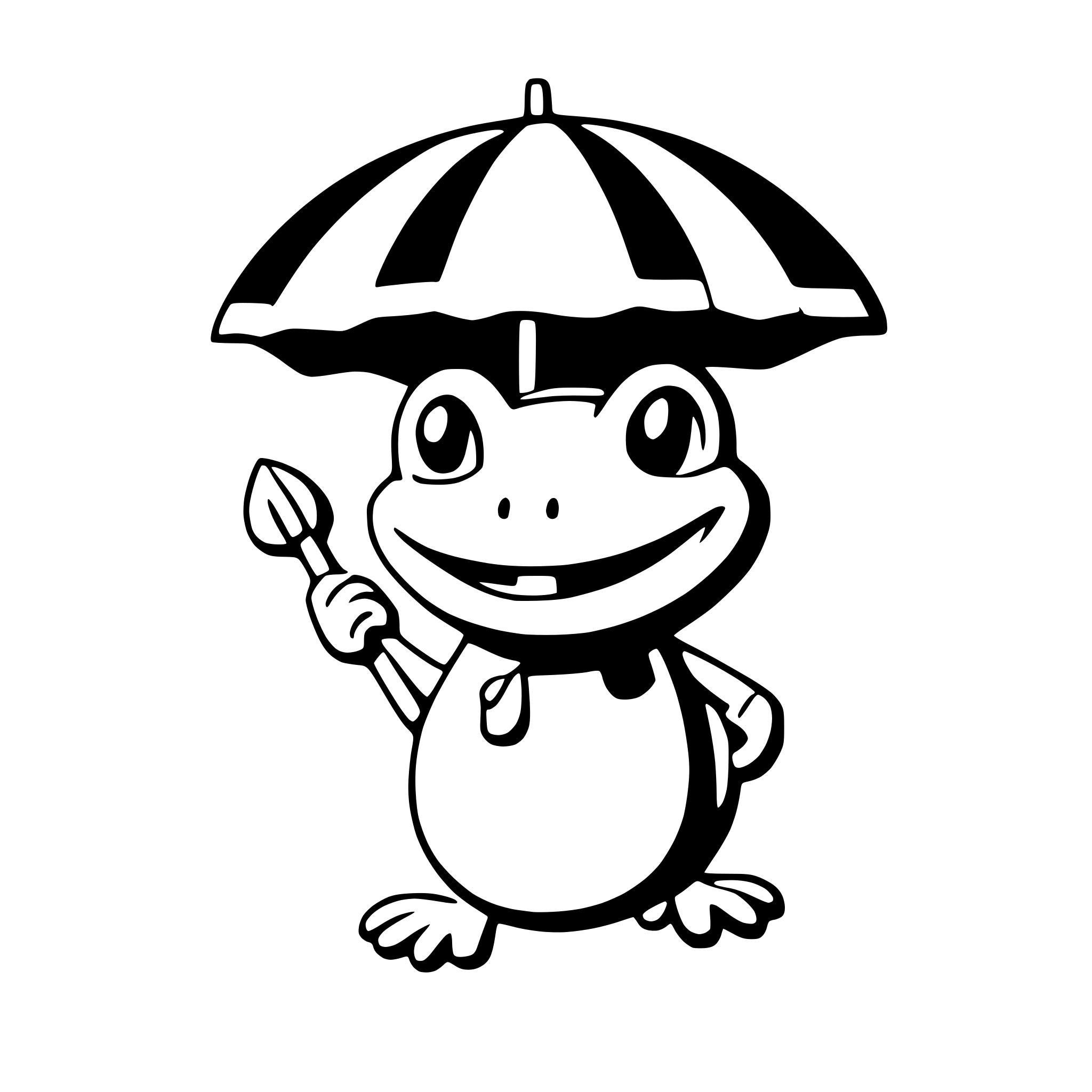 AI-generated SVG of a a grinning frog with an umbrella