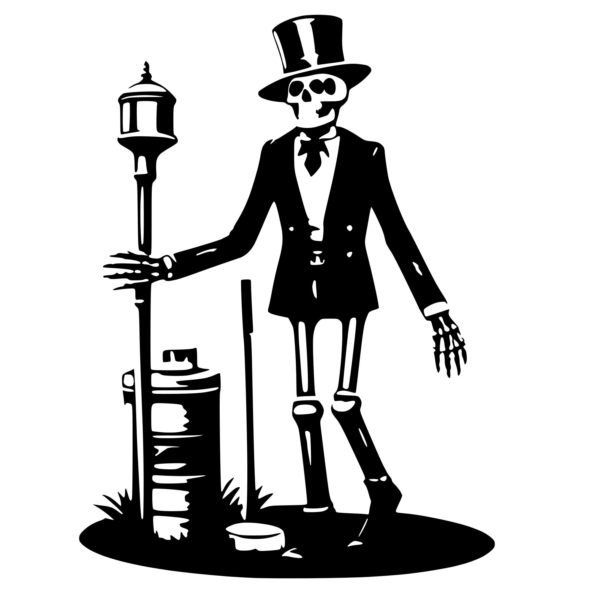AI-generated SVG of a a skeleton with hat cylinder and a suits going with a ca for a walk AI-generated SVG of a a skeleton with hat cylinder and a suits going with a ca for a walk