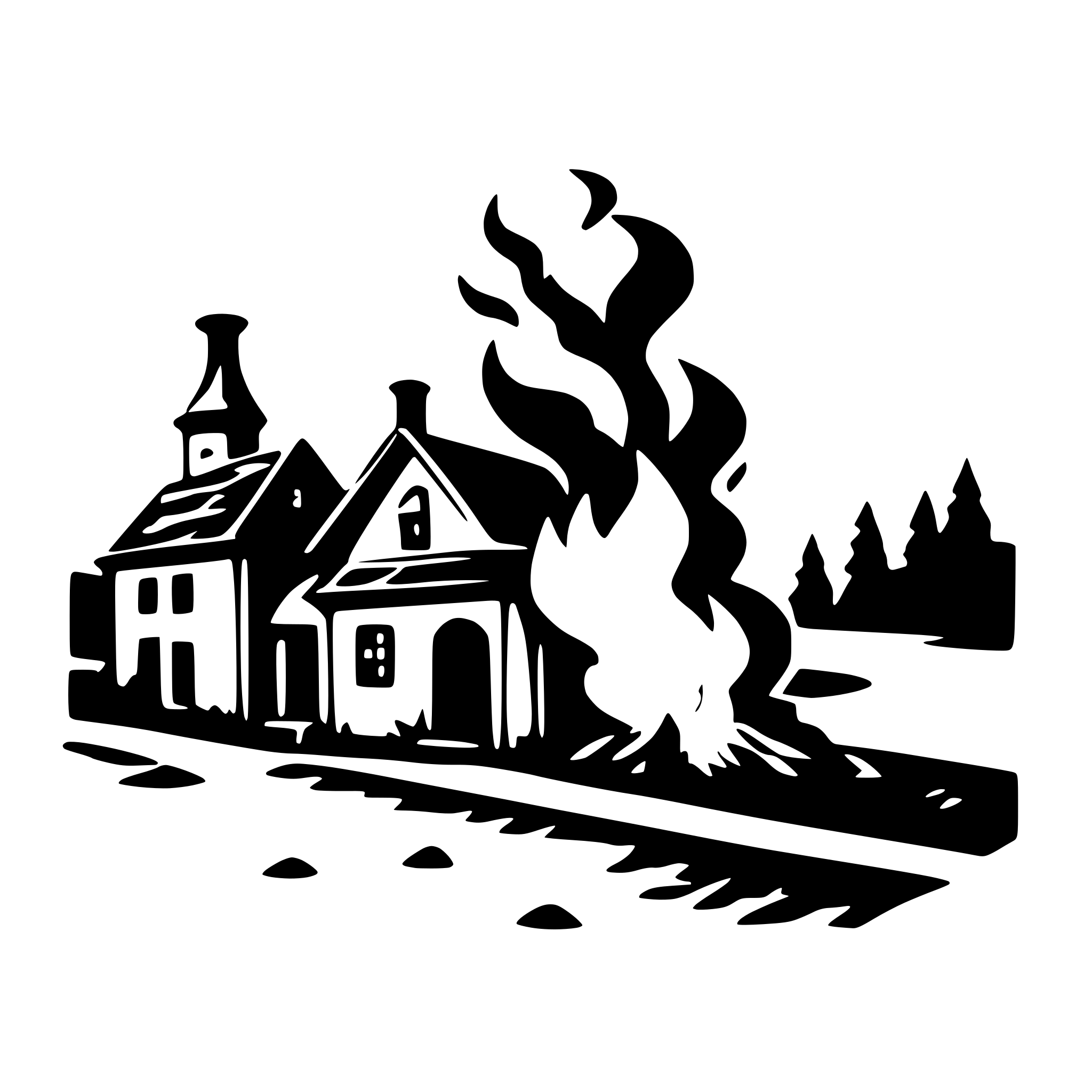 AI-generated SVG of a old village burning