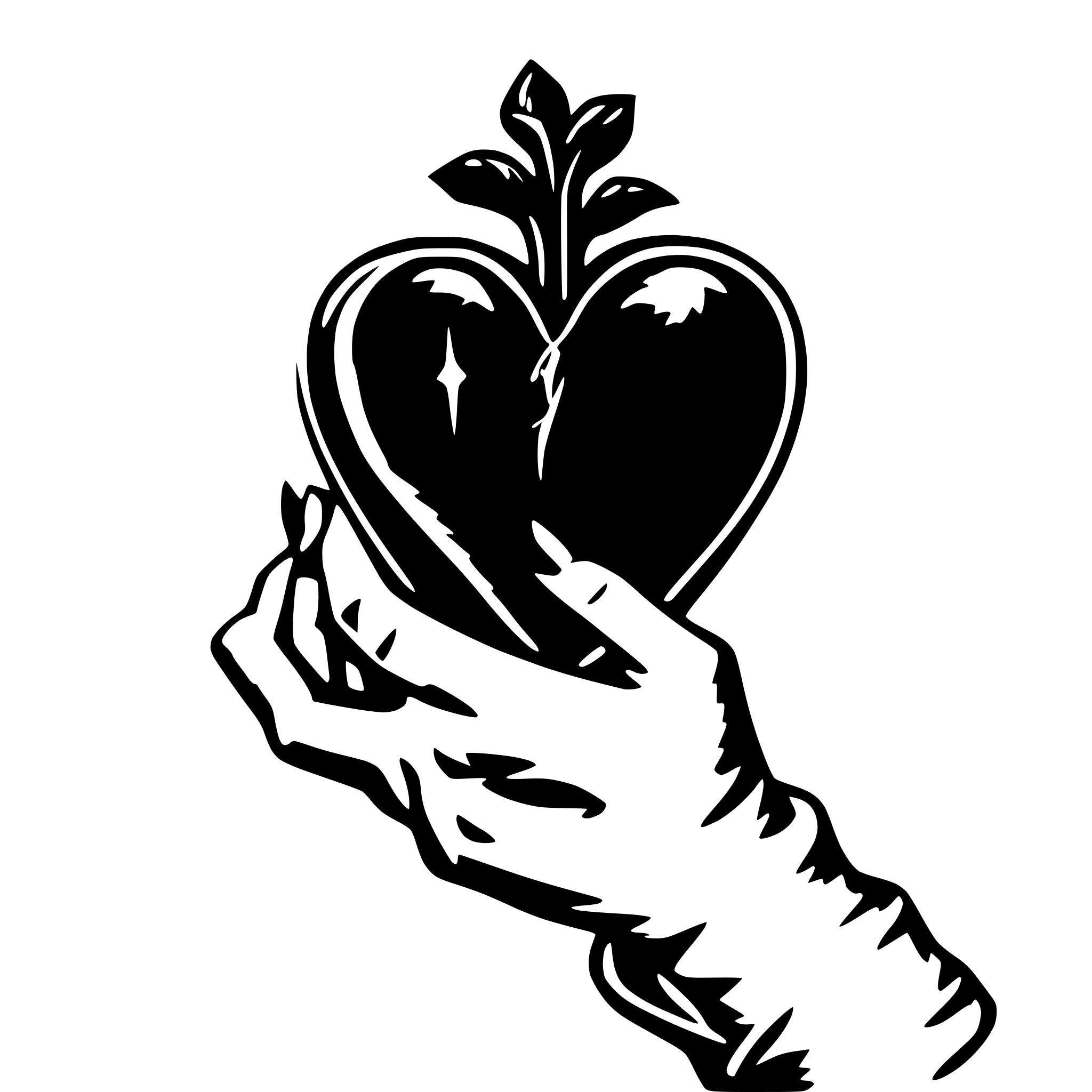 AI-generated SVG of a Tattooed hand holding bleeding heart
