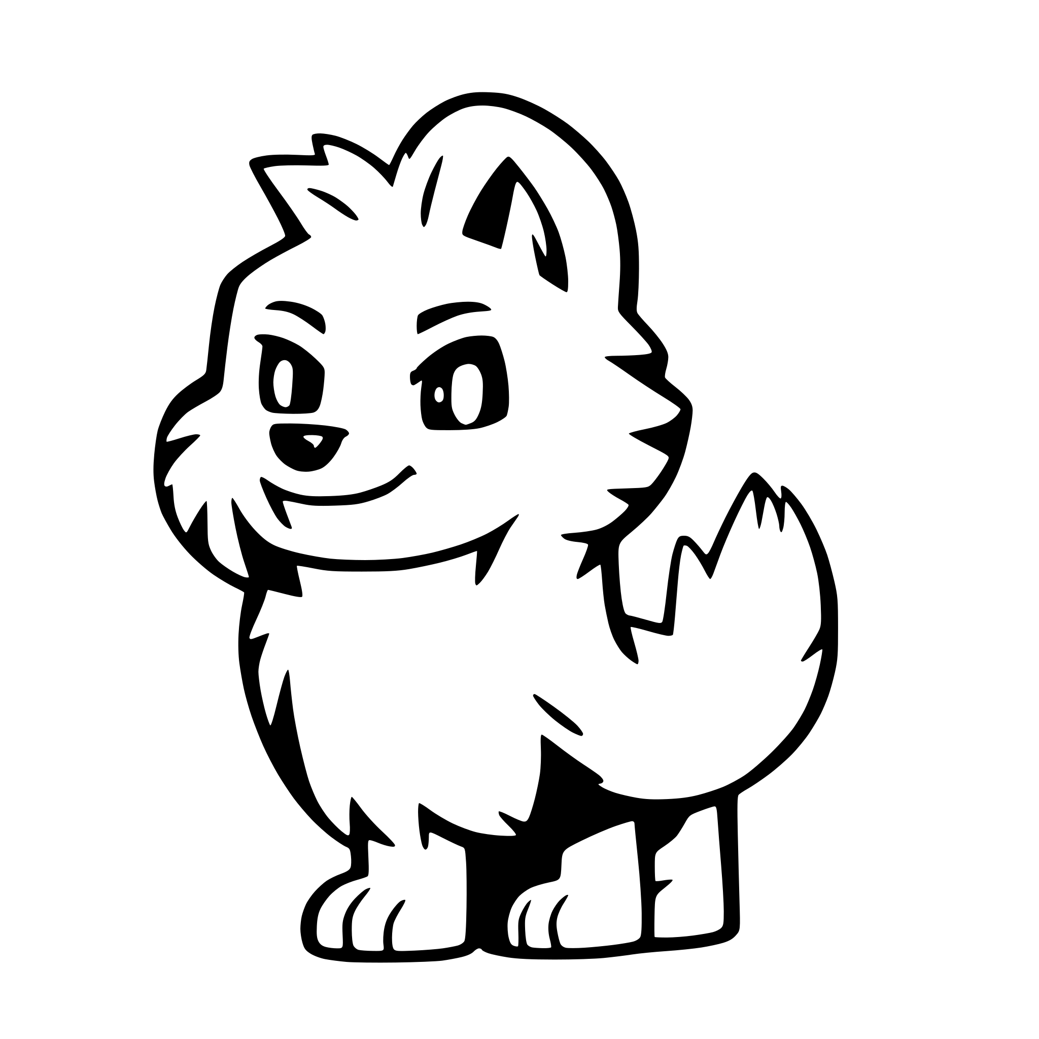 AI-generated SVG of a Malamute cartoon dog in back view with big fluffy tail raised to the top