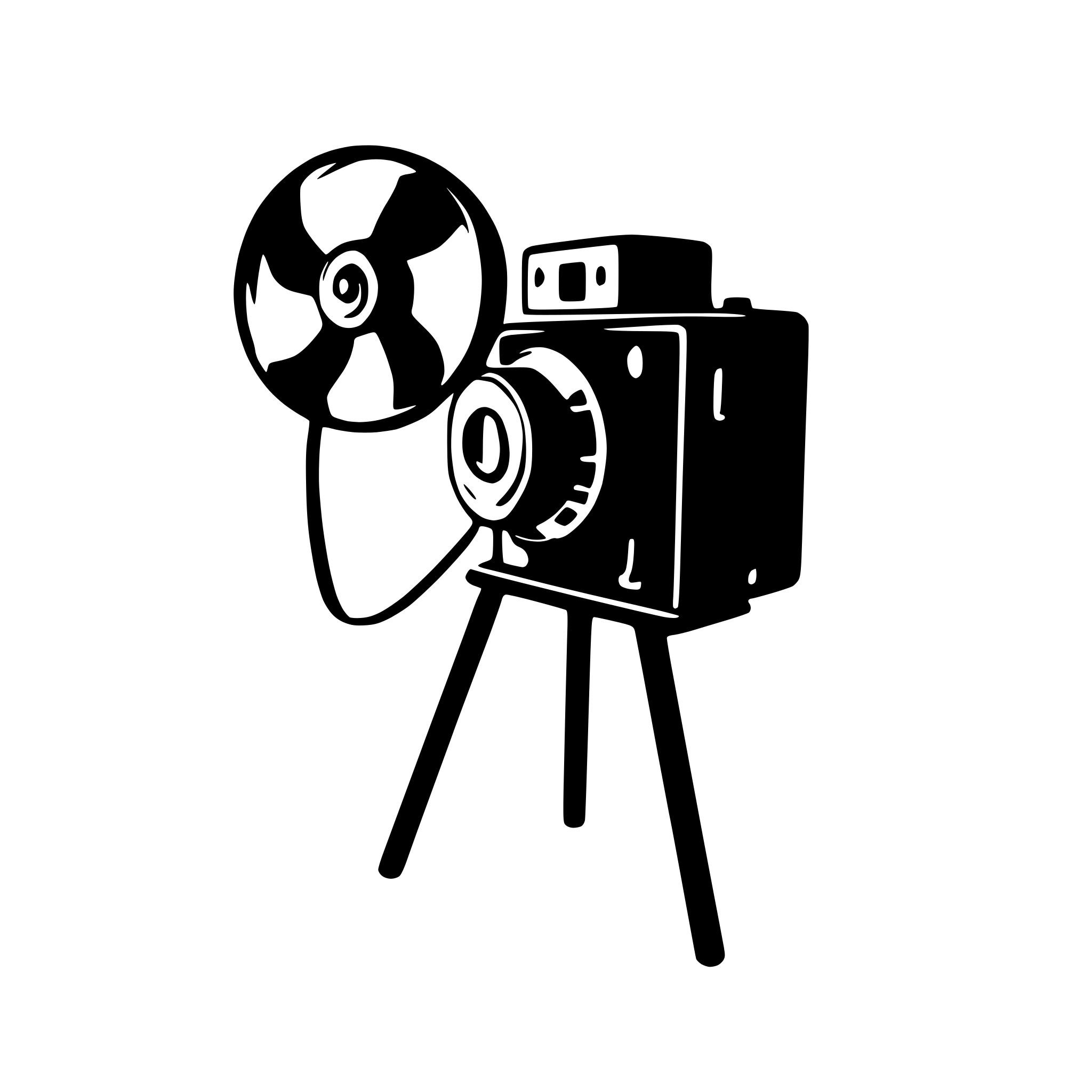 AI-generated SVG of 'vintage camera with film reel'