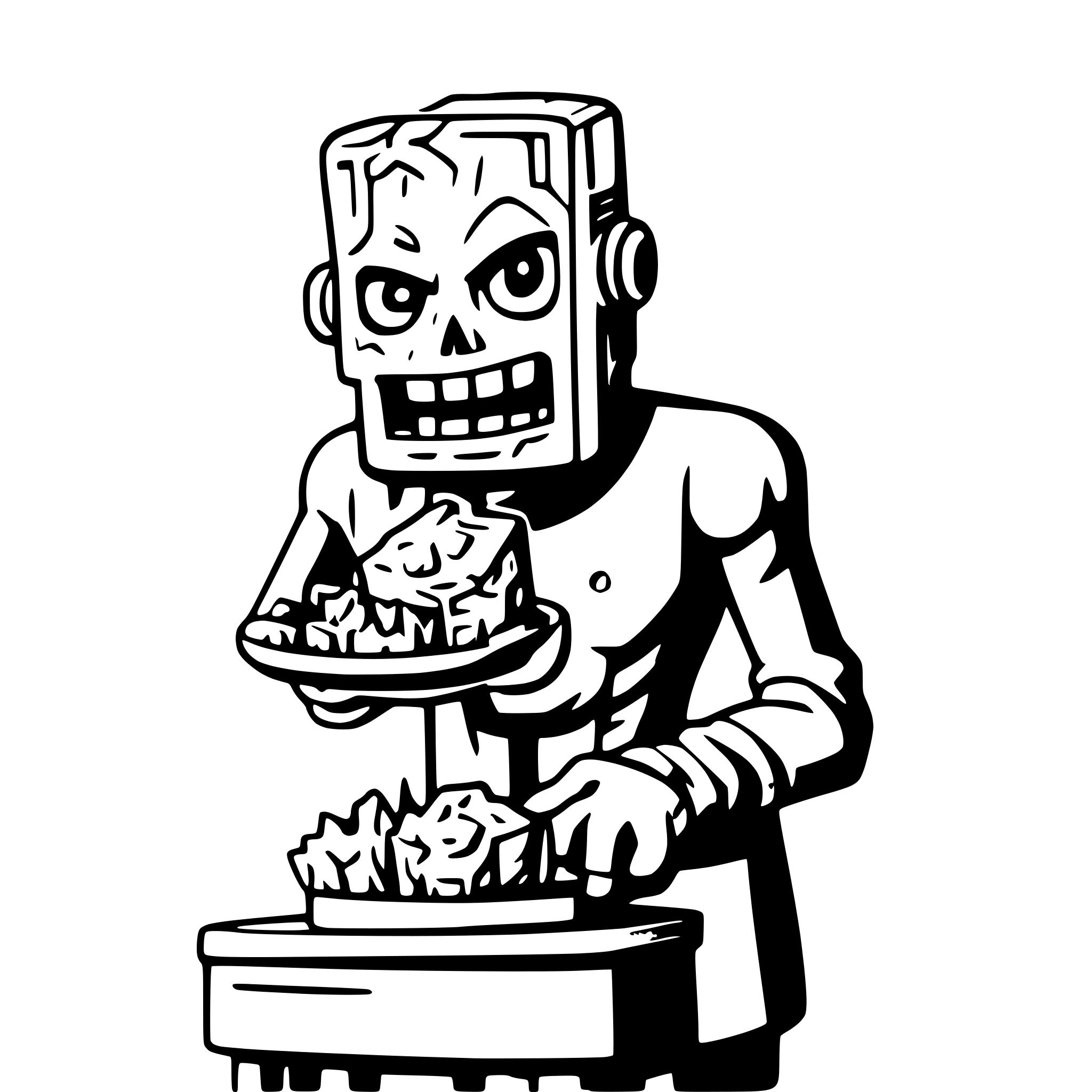 AI-generated SVG of a A scary cartoon zombie eating a cpu like it is a brain