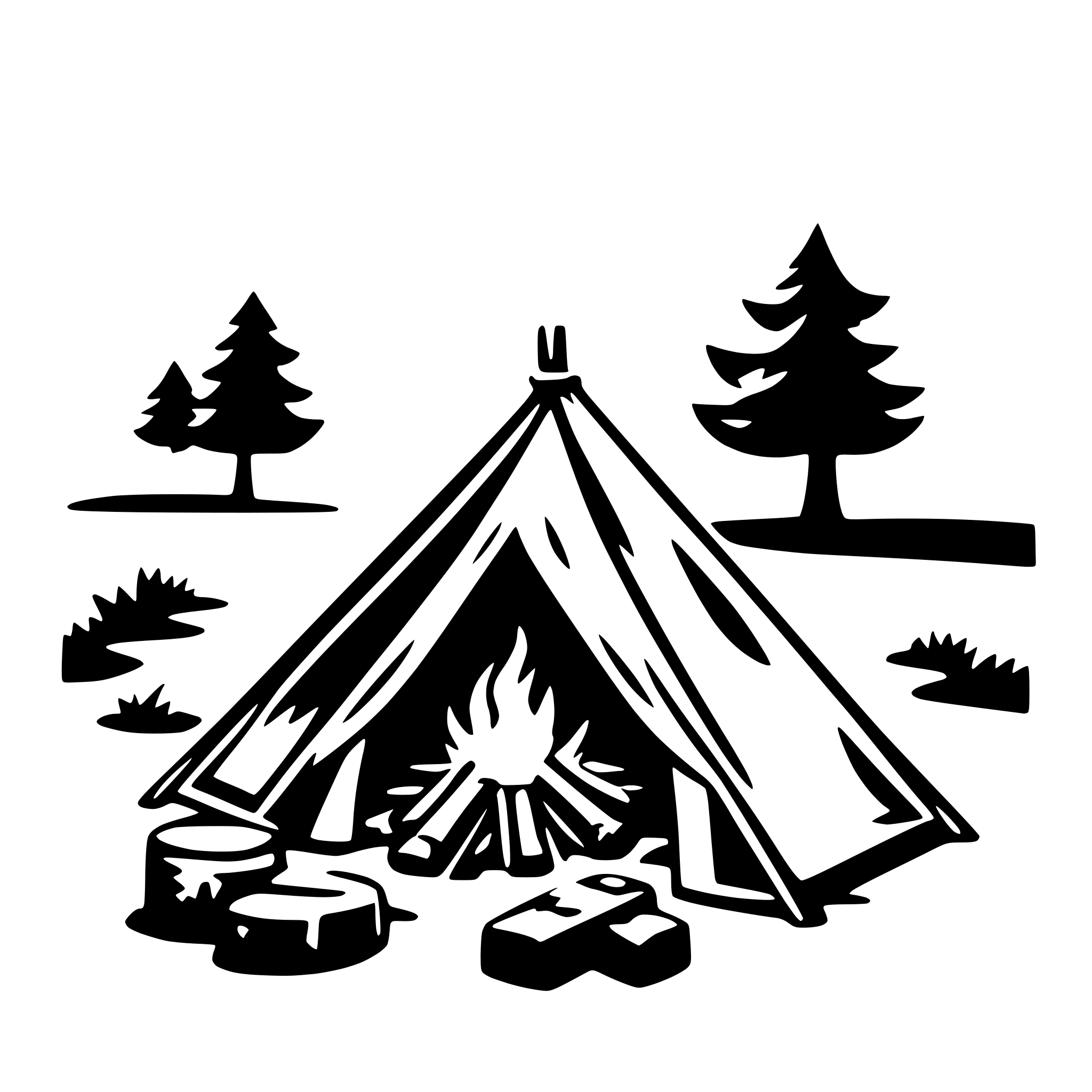 AI-generated SVG of 'tent and campfire'