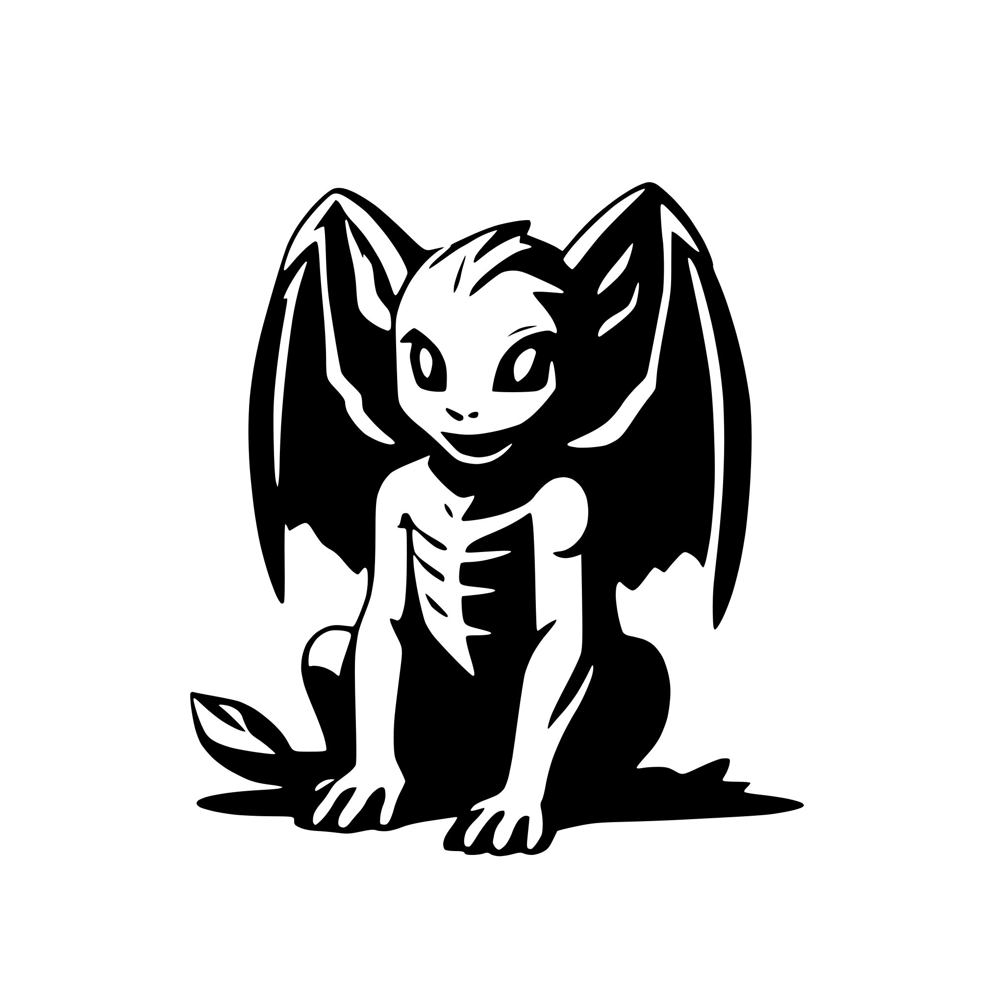 AI-generated SVG of a sitting gargoyle with wings, centered, with no shadows or highlights
