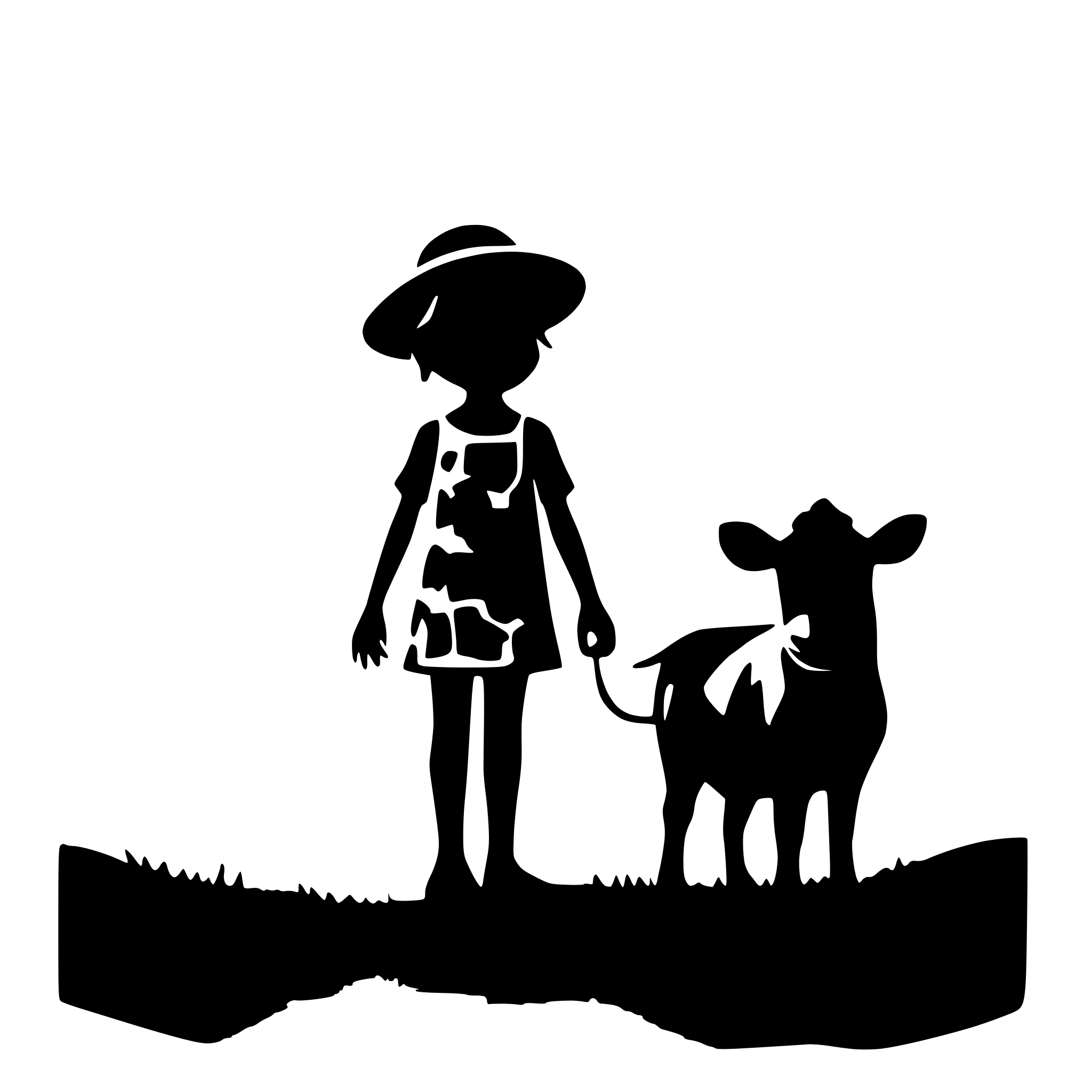 AI-generated SVG of a a farmer standing next to a cute cow holding a childs hand