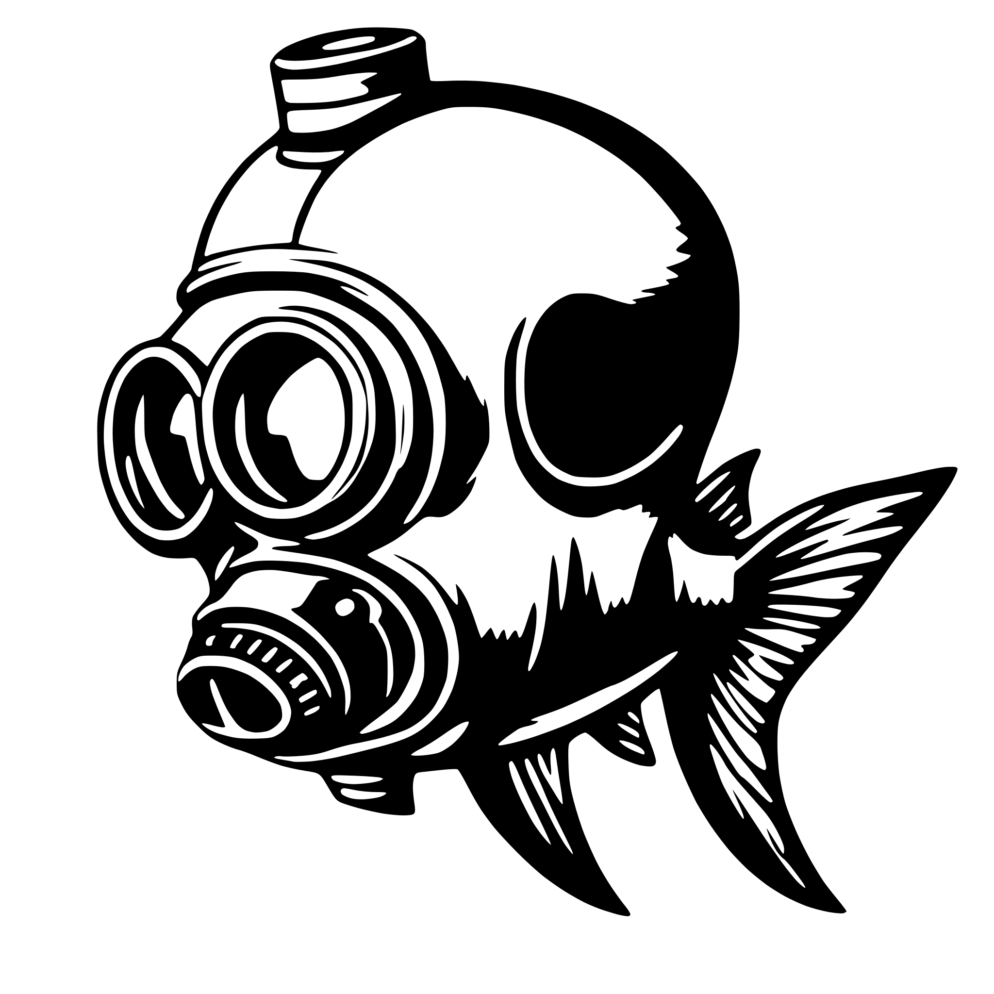 AI-generated SVG of 'fish with gas mask'