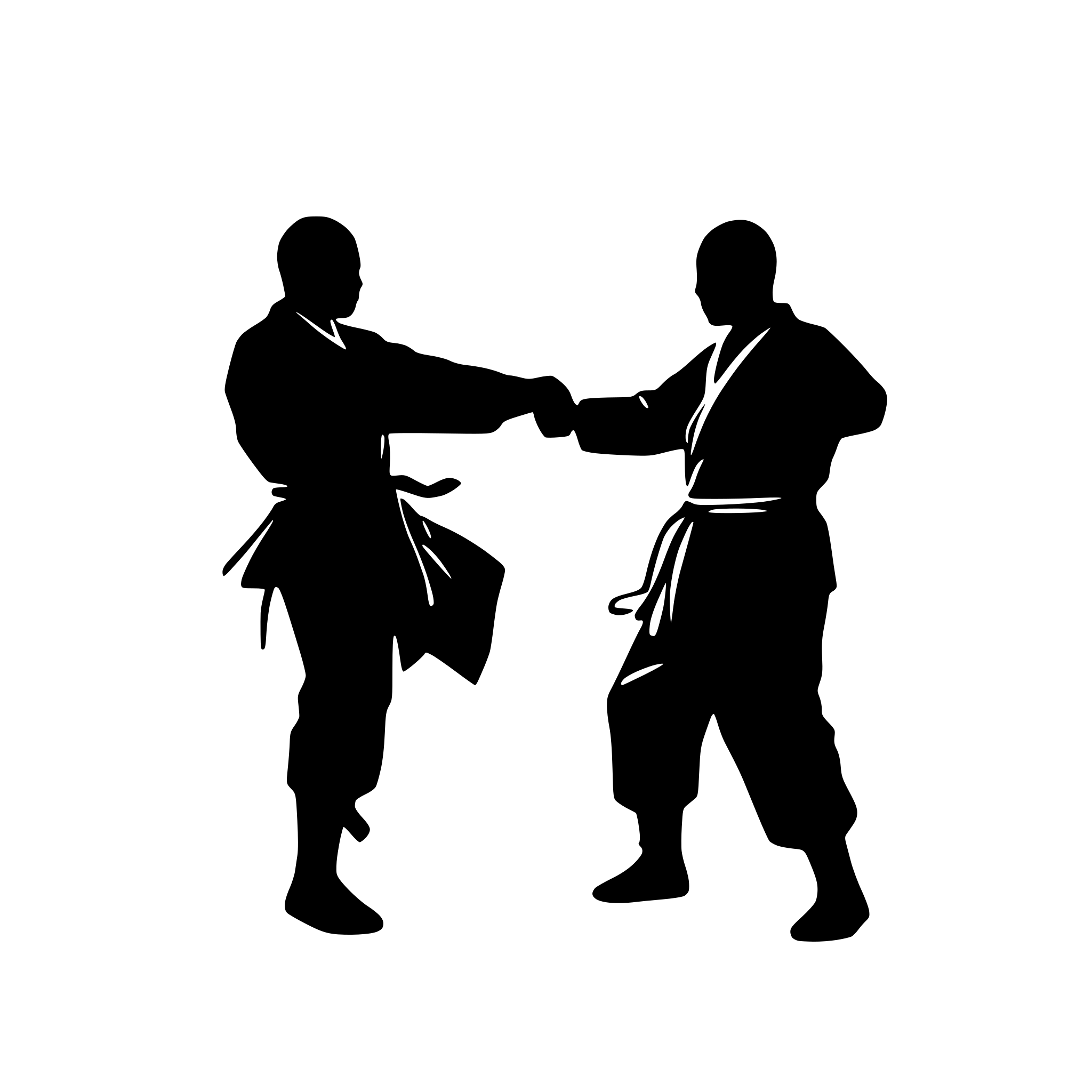 AI-generated SVG of a A silhouette of 2 Jujitsu fighters were one is getting thrown by the other. Both of them are bald