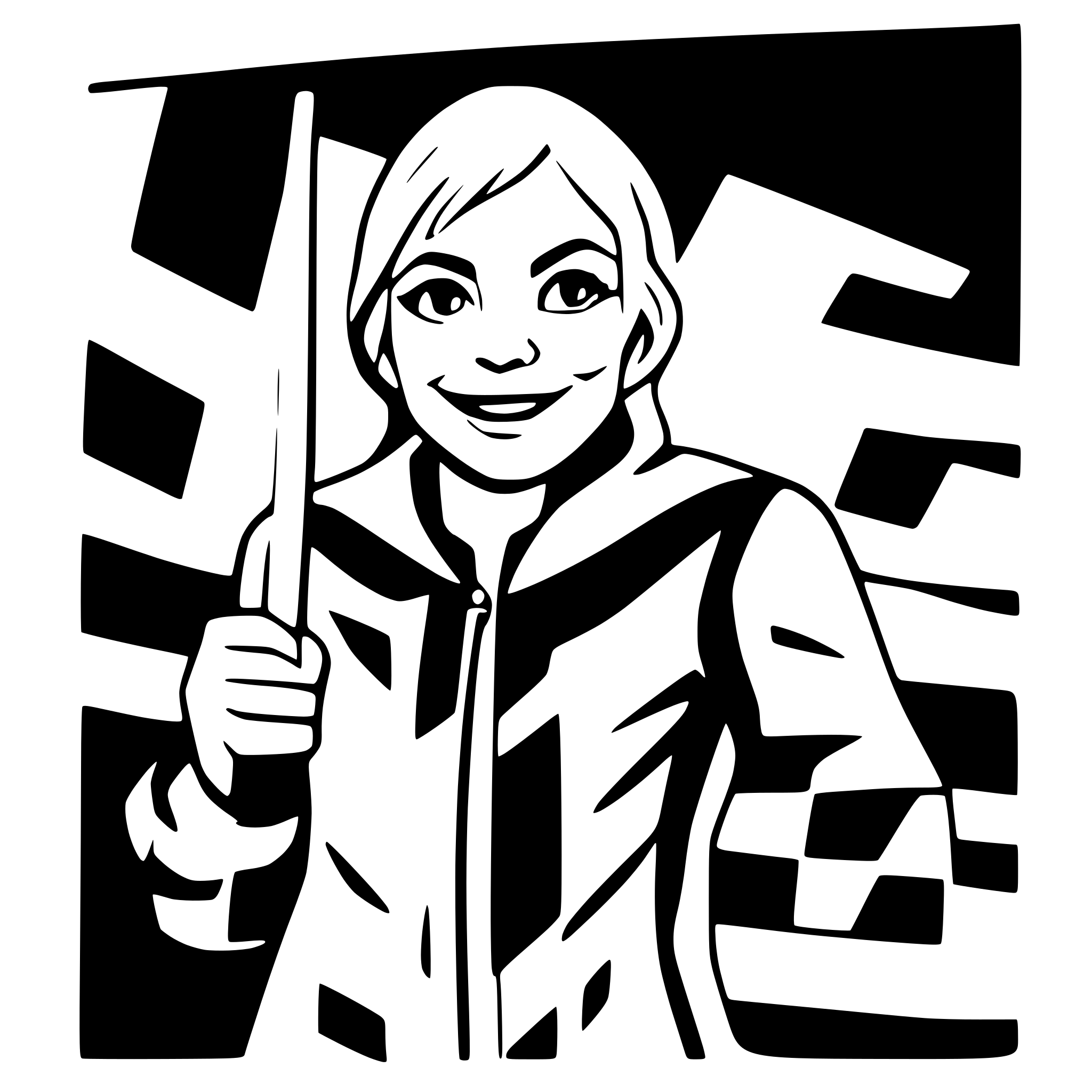 AI-generated SVG of a older woman with finish flag